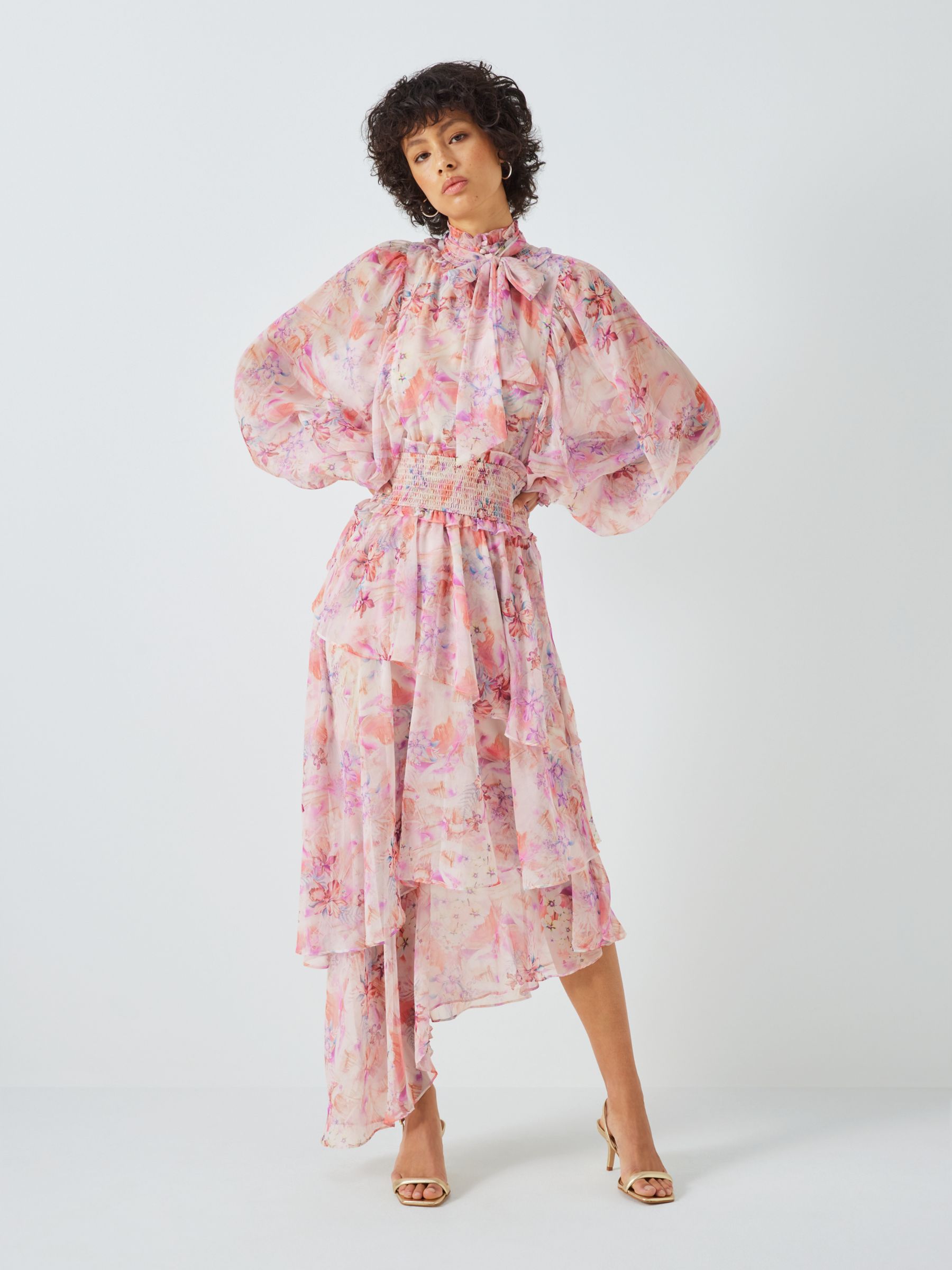 Buy Elliatt Inseparable Floral Print Billow Sleeves Ruffle Maxi Dress, Pink Online at johnlewis.com