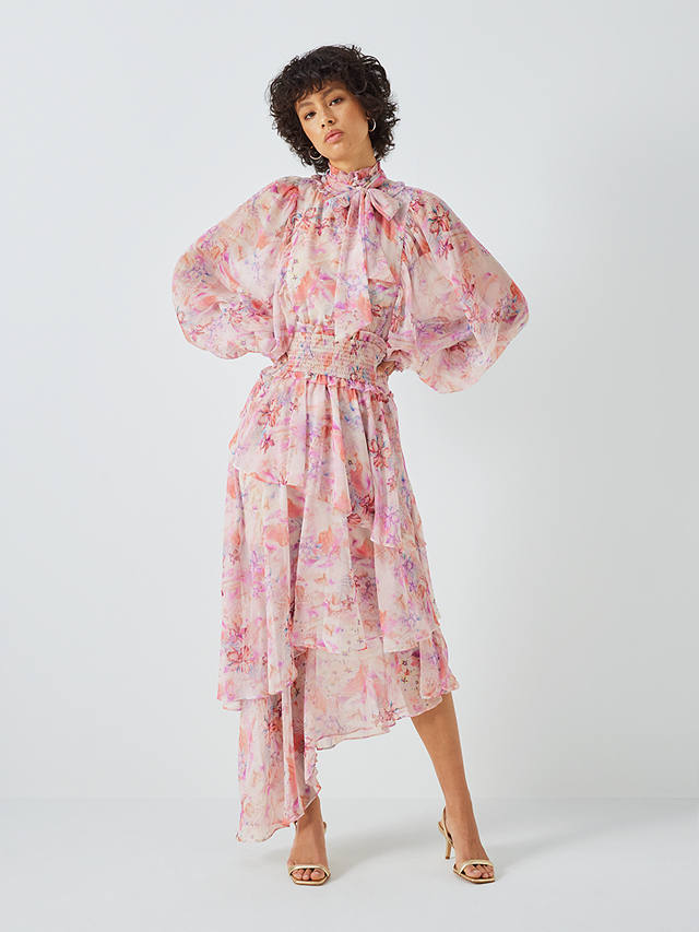 Elliatt Inseparable Floral Print Billow Sleeves Ruffle Maxi Dress, Pink