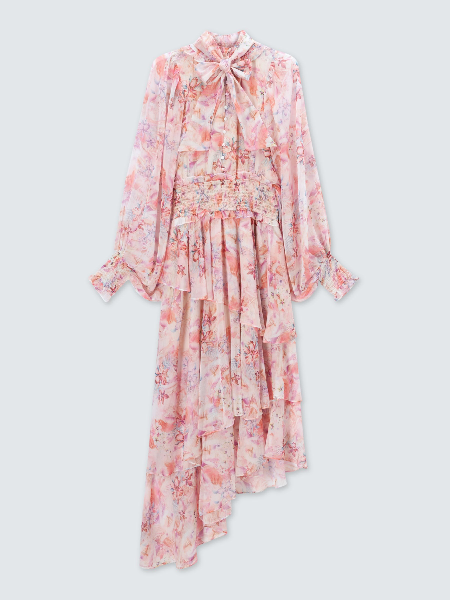 Elliatt Inseparable Floral Print Billow Sleeves Ruffle Maxi Dress, Pink, M