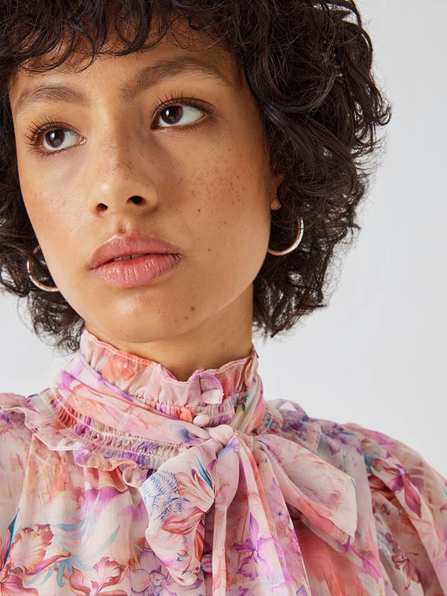 Elliatt Inseparable Floral Print Billow Sleeves Ruffle Maxi Dress, Pink