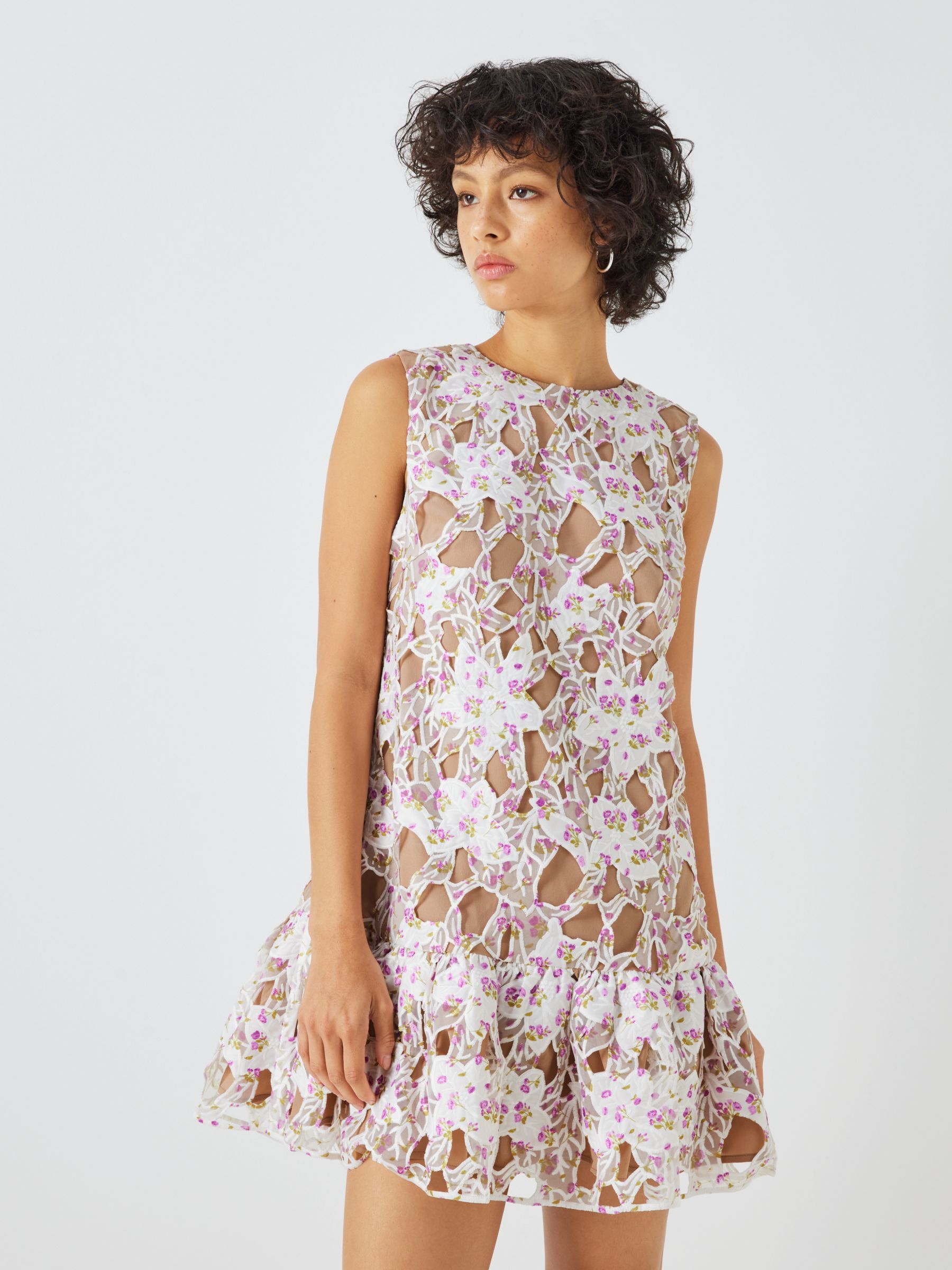 Elliatt Heartbeat Broderie Lace Mini Dress, Natural/Multi, XS
