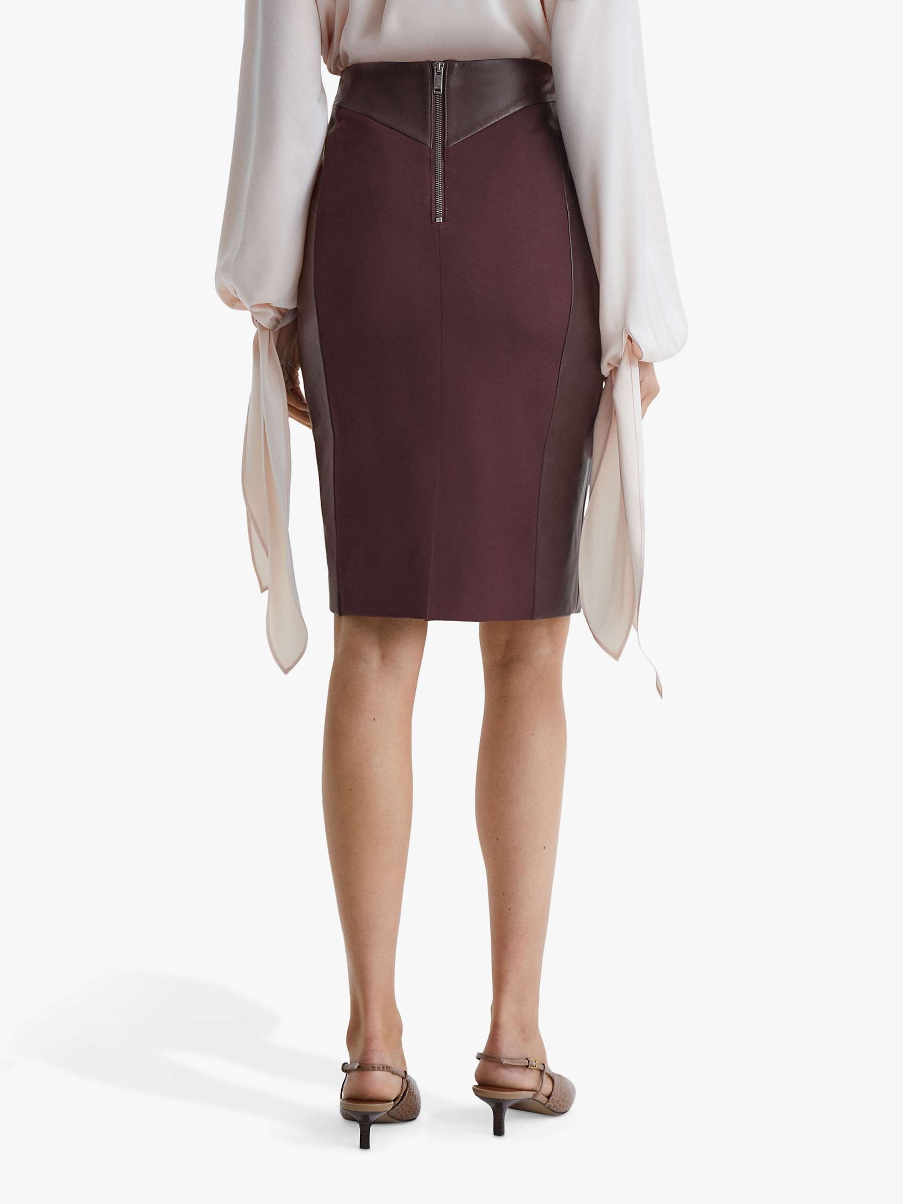 Buy Reiss Raya Leather Pencil Skirt, Berry Online at johnlewis.com