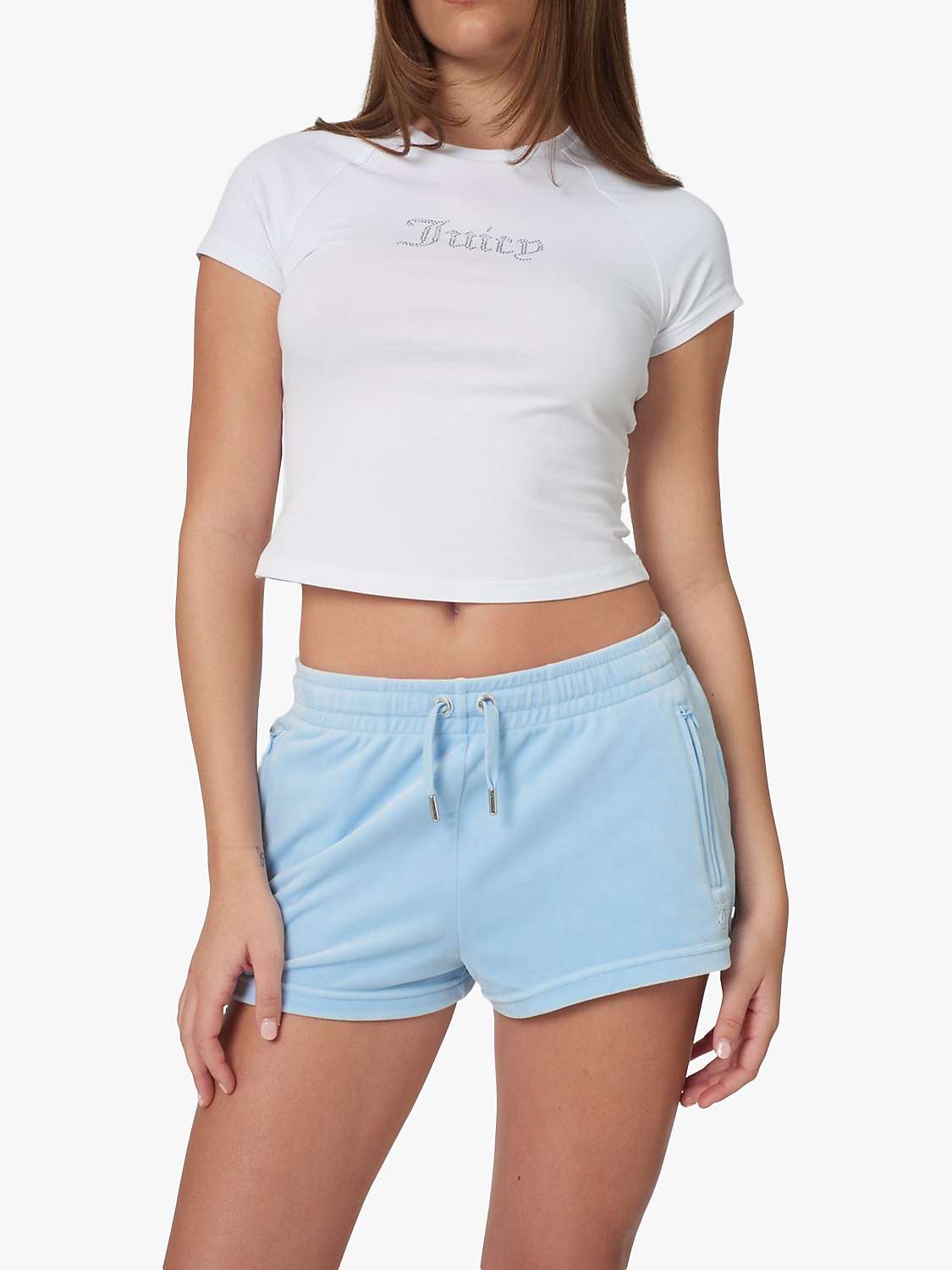 Buy Juicy Couture Diamante Embellished Velour Track Shorts, Powder Blue Online at johnlewis.com