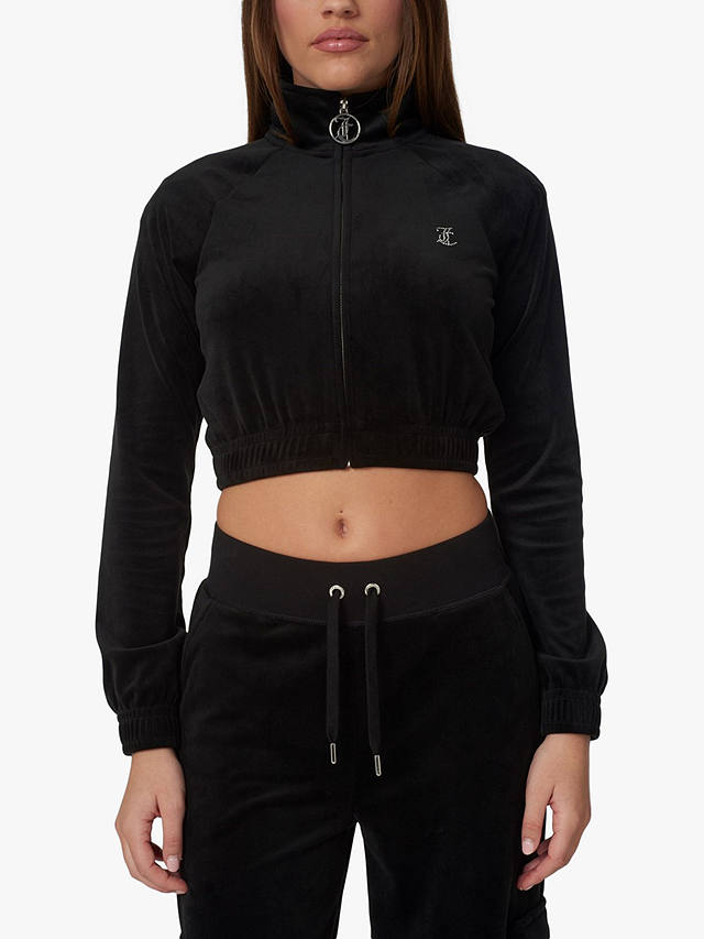 Juicy Couture Tasha Diamante Embellished Cropped Velour Track Top, Black
