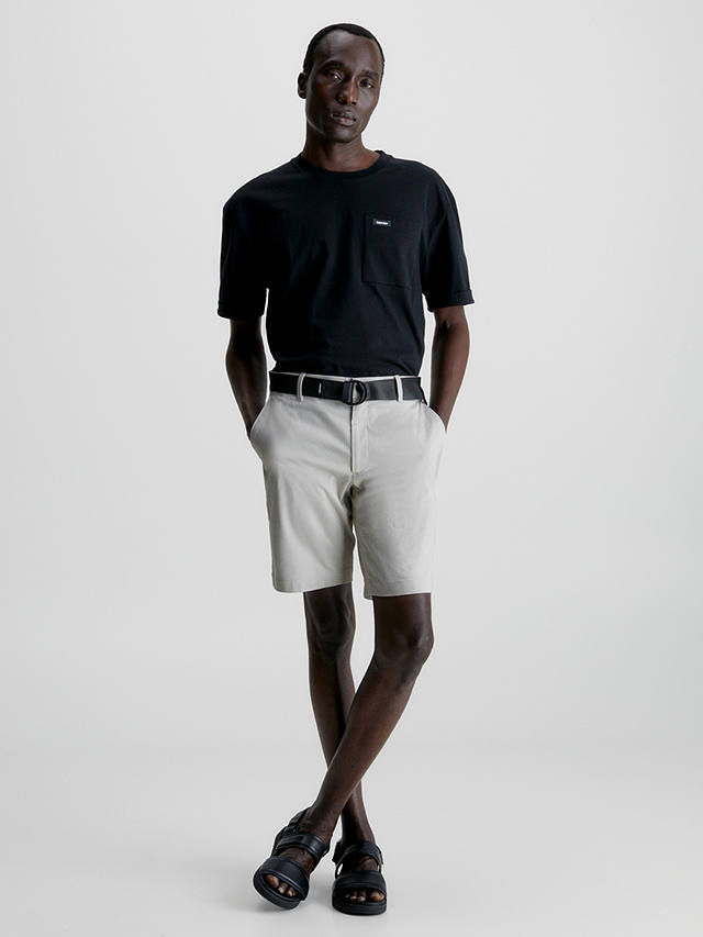 Calvin Klein Modern Twill Minimal Slim Fit Belted Shorts, Stony Beige