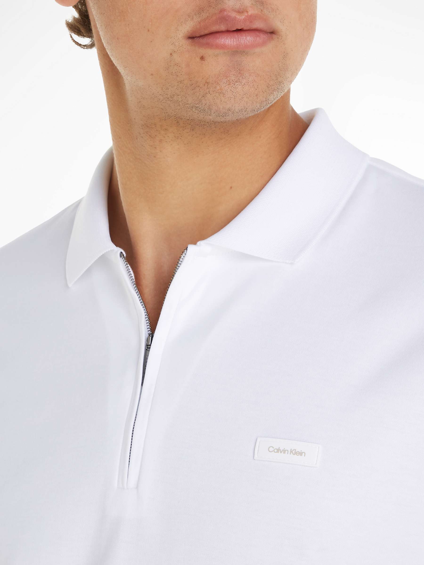 Buy Calvin Klein Cotton Zip Polo Top, Bright White Online at johnlewis.com
