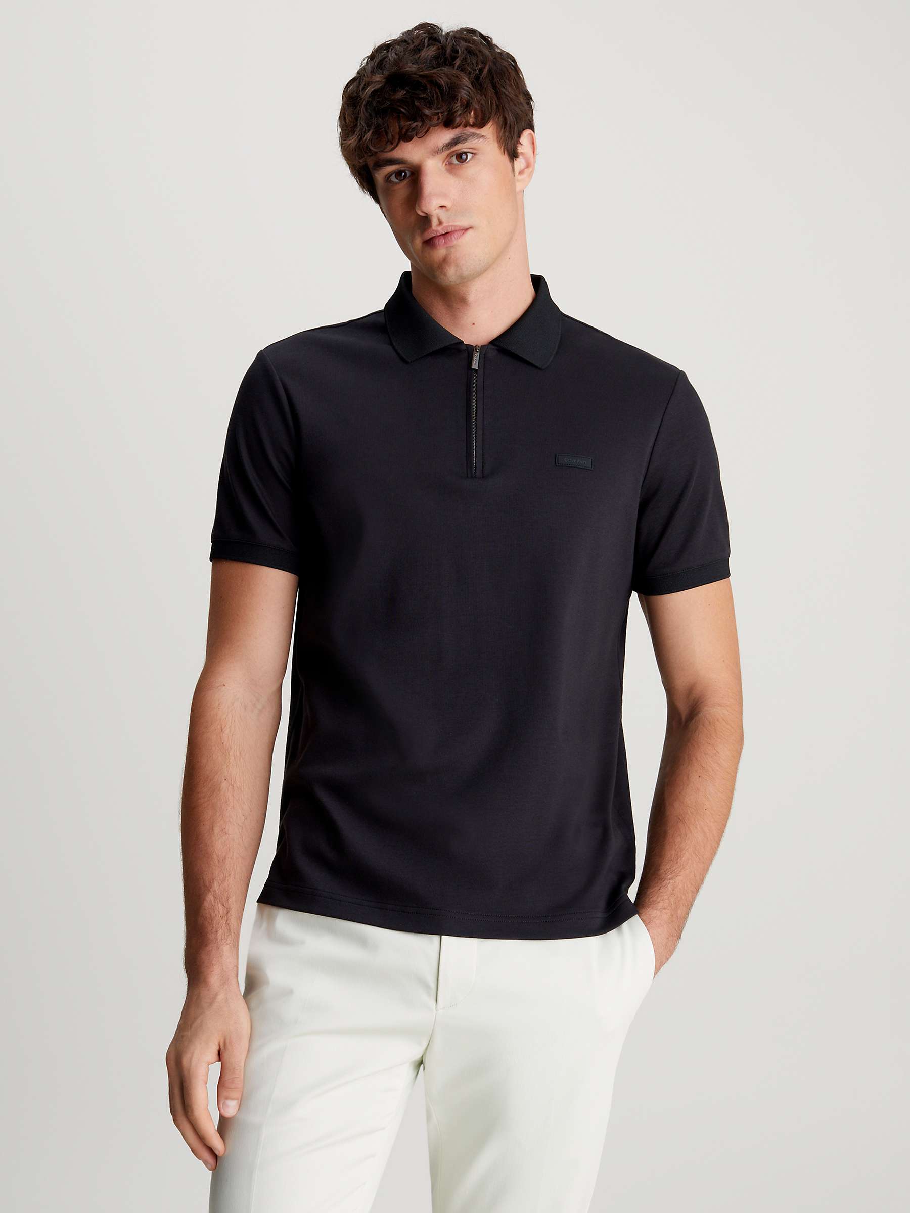 Buy Calvin Klein Zip Neck Organic Cotton Polo Shirt, Ck Black Online at johnlewis.com