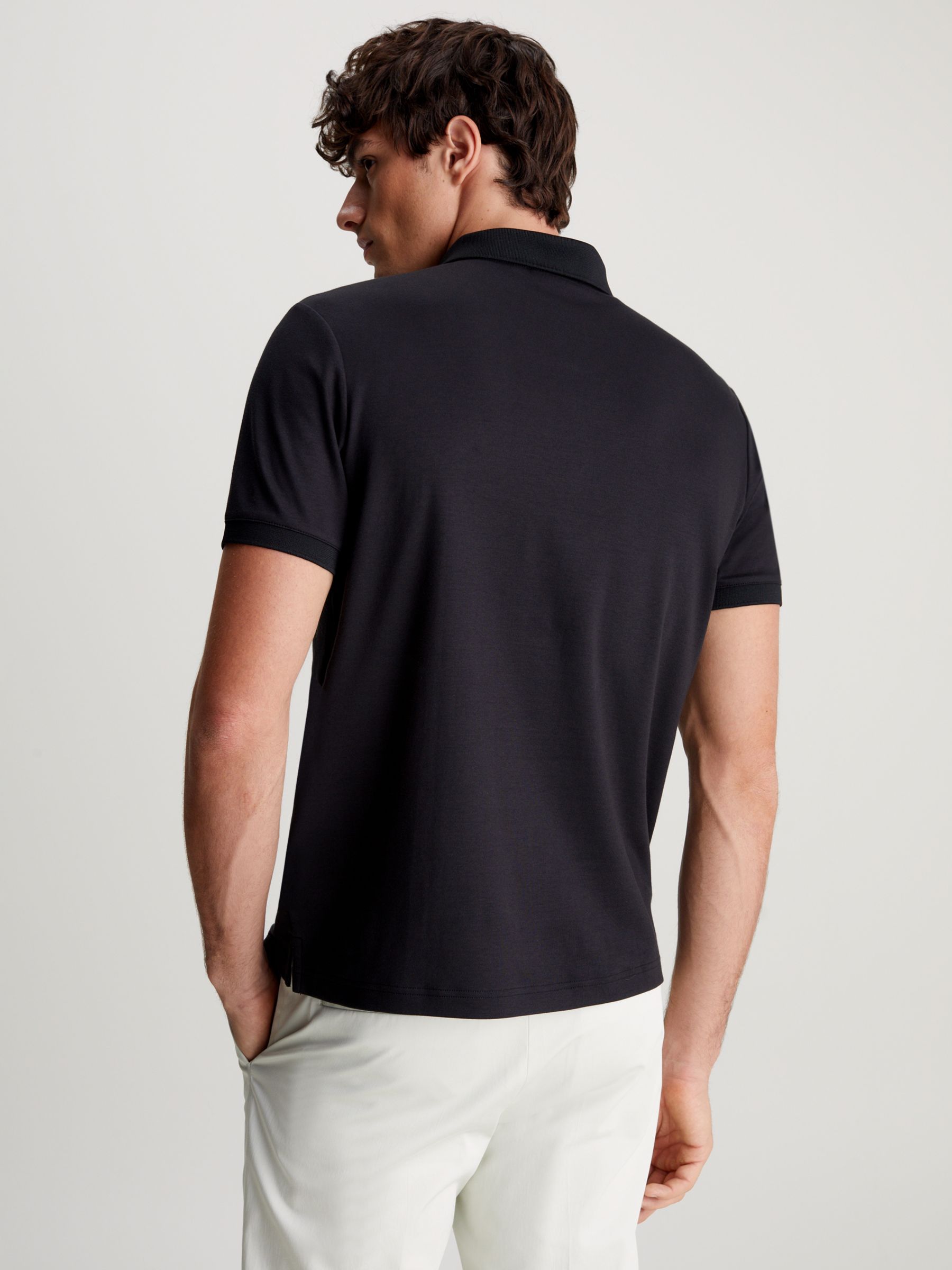 Calvin Klein Zip Neck Organic Cotton Polo Shirt, Ck Black, L