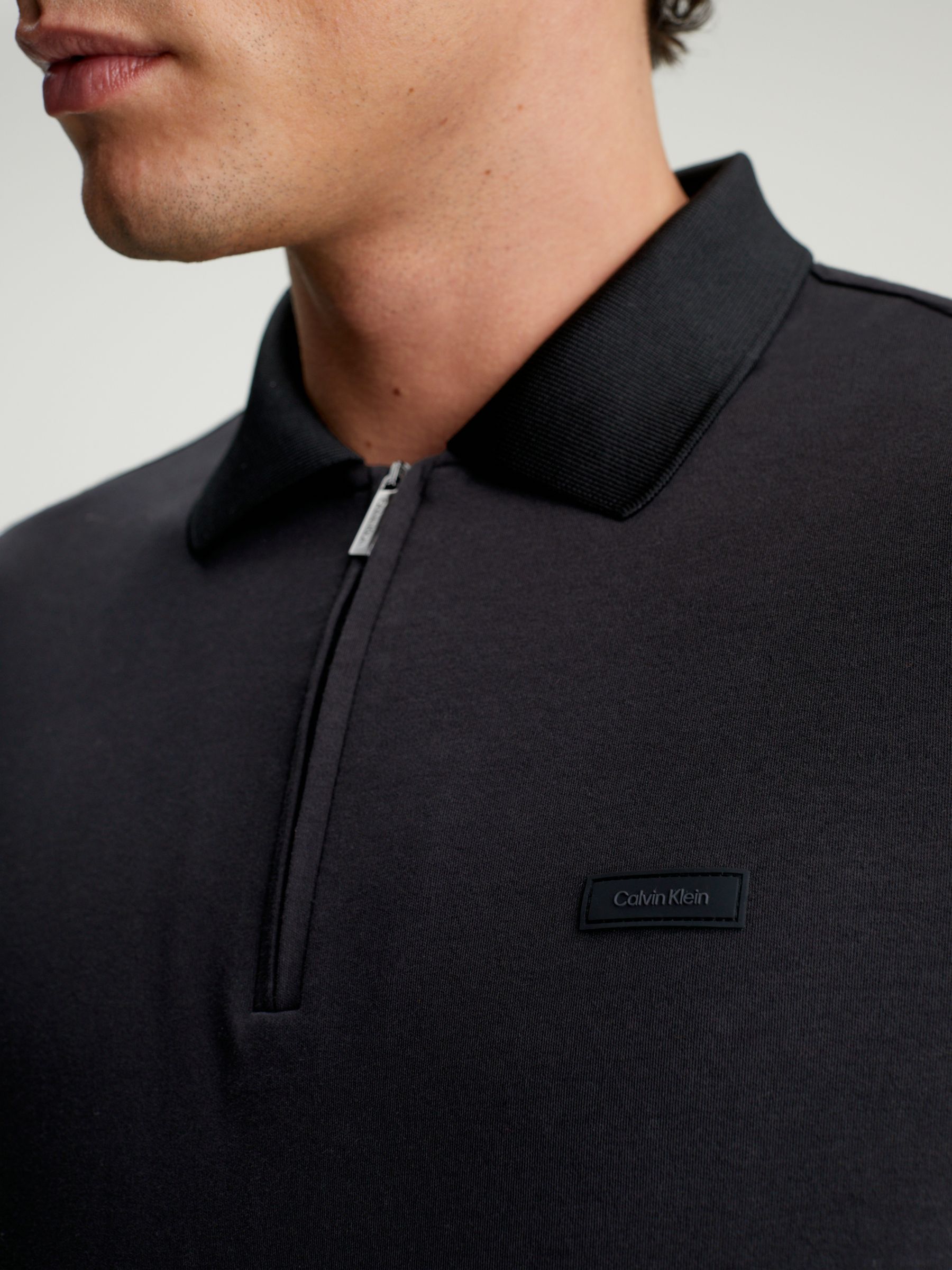 Calvin Klein Zip Neck Organic Cotton Polo Shirt, Ck Black, L