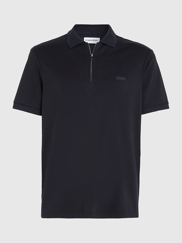 Calvin Klein Zip Neck Organic Cotton Polo Shirt, Ck Black