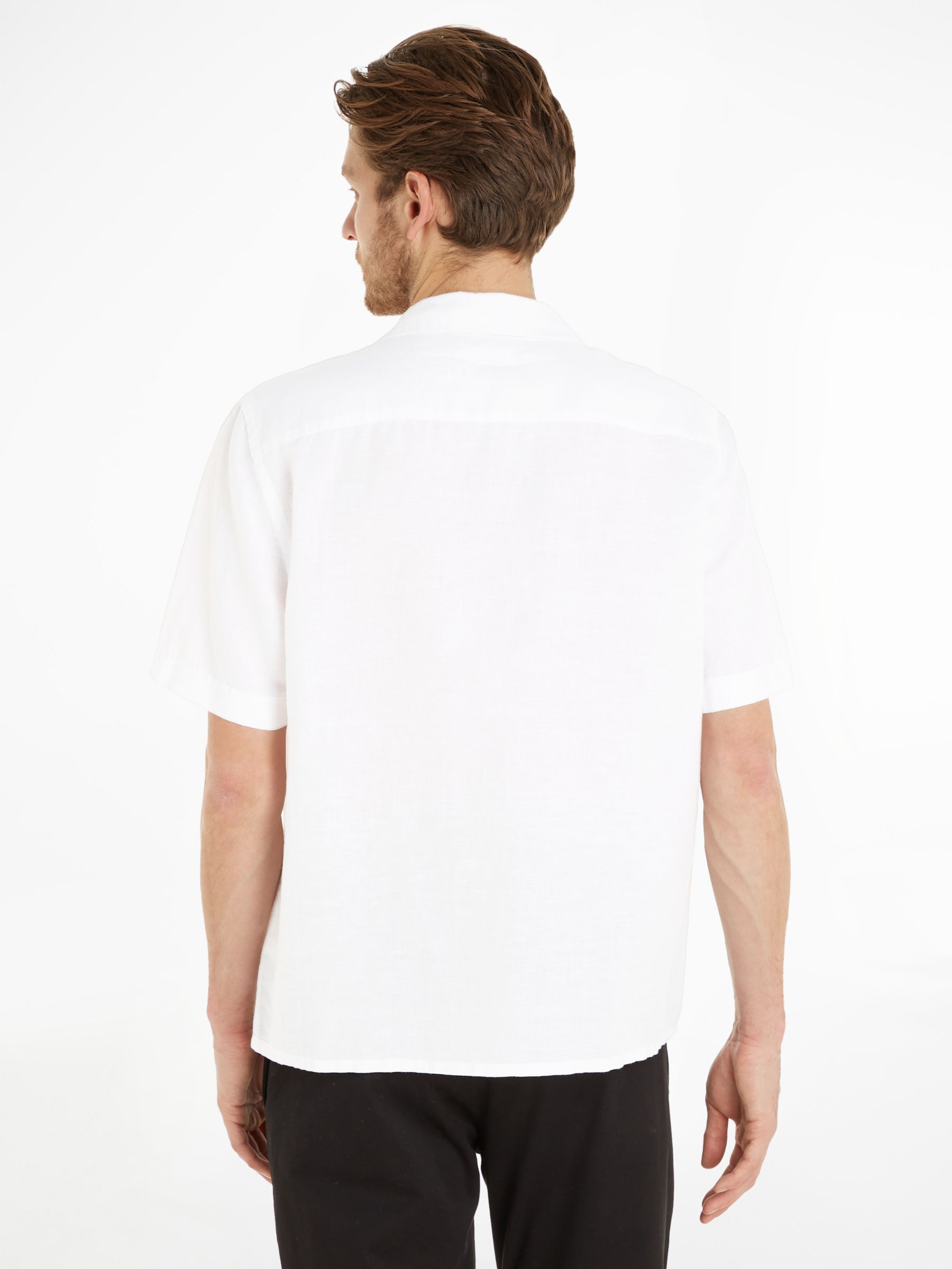 Calvin Klein Linen Blend Cuban Shirt, Bright White, L