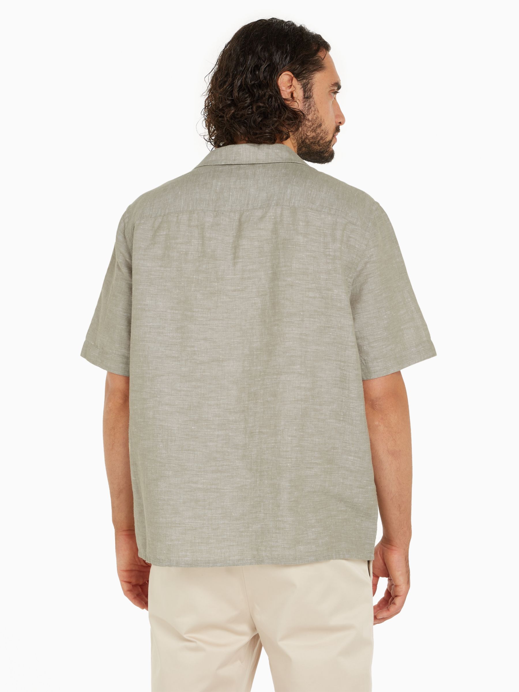 Calvin Klein Linen Cotton Blend Cuban Shirt, Delta Green, L