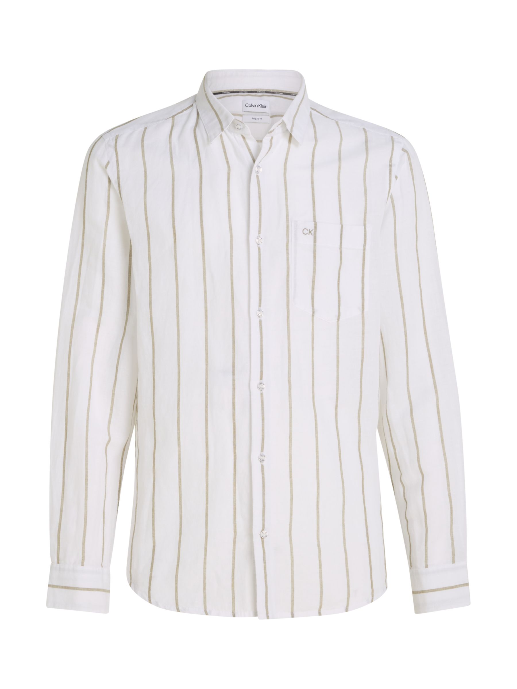 Calvin Klein Linen Blend Stripe Shirt, White/Delta Green, S
