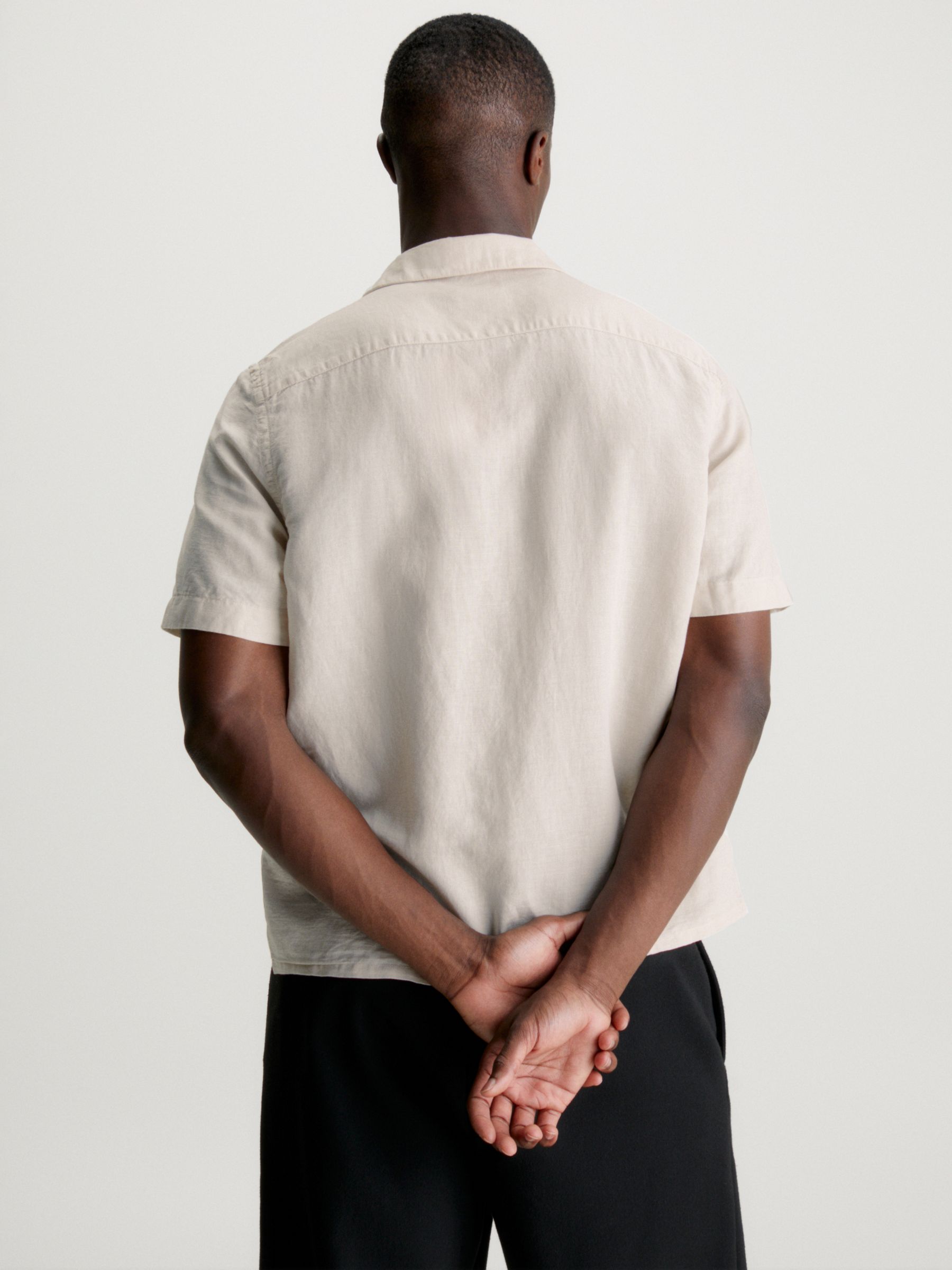 Calvin Klein Linen Blend Cuban Shirt, Stony Beige, XS