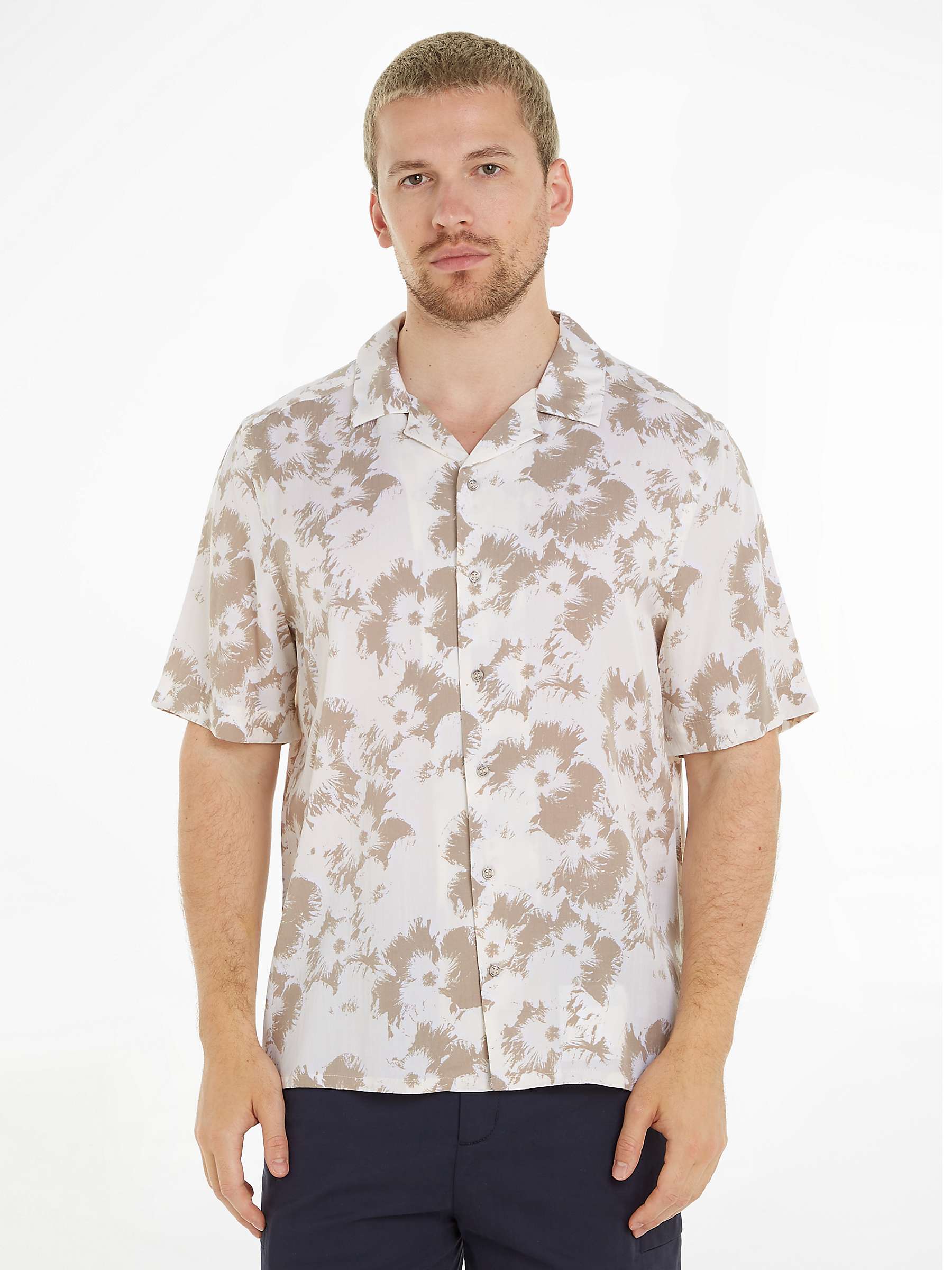 Buy Calvin Klein Flower Print Cuban Collar Shirt, Egret/Clay Online at johnlewis.com