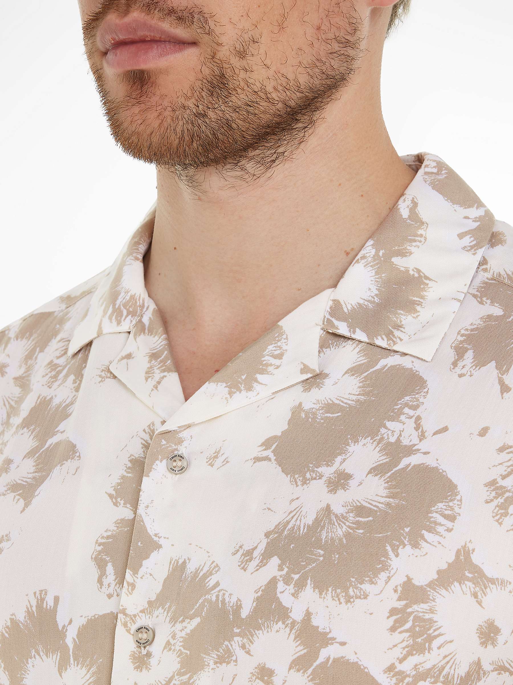 Buy Calvin Klein Flower Print Cuban Collar Shirt, Egret/Clay Online at johnlewis.com