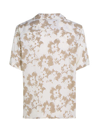 Calvin Klein Flower Print Cuban Collar Shirt, Egret/Clay