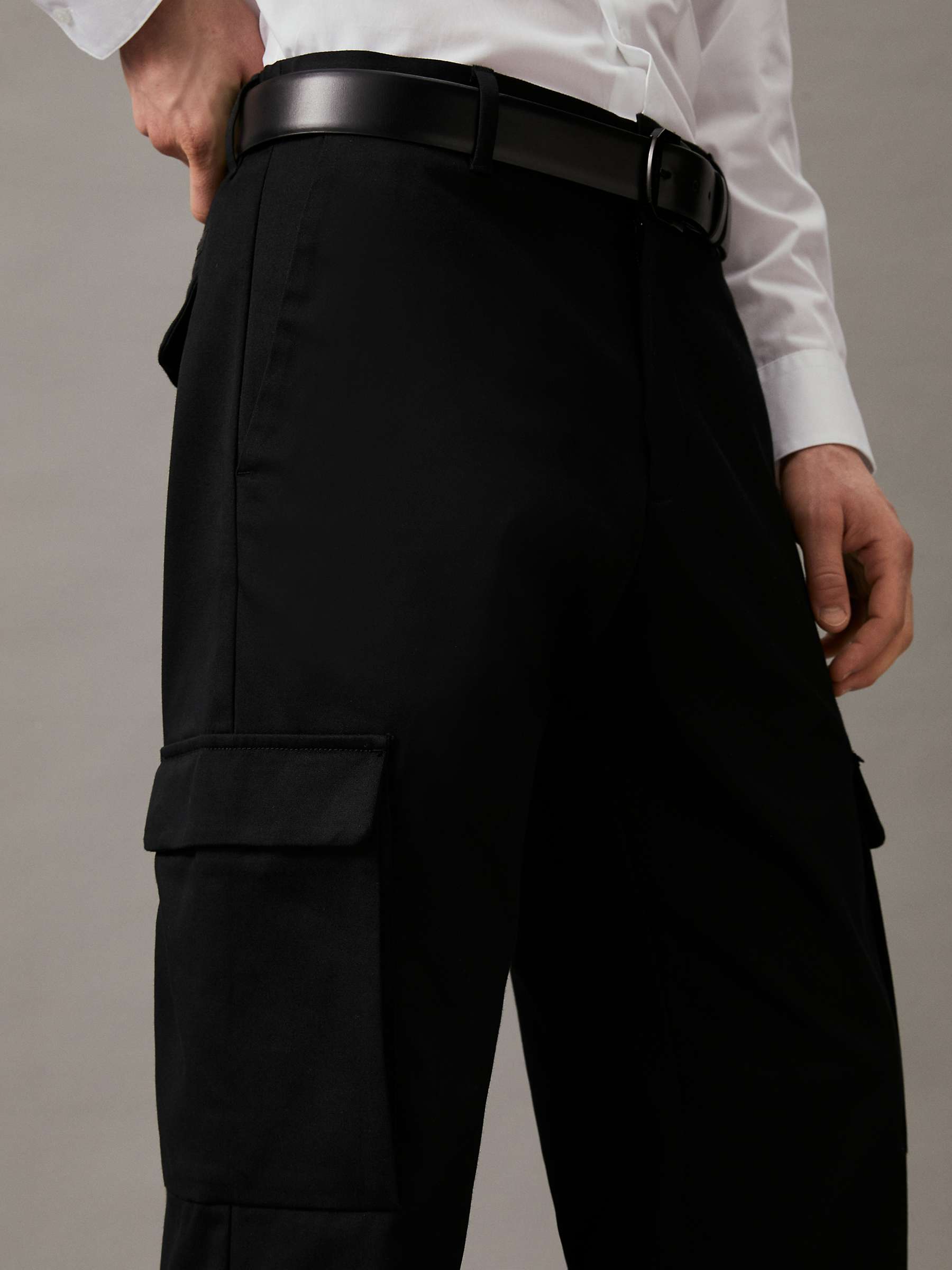 Buy Calvin Klein Relaxed Straight Cargo Trousers, Black Online at johnlewis.com