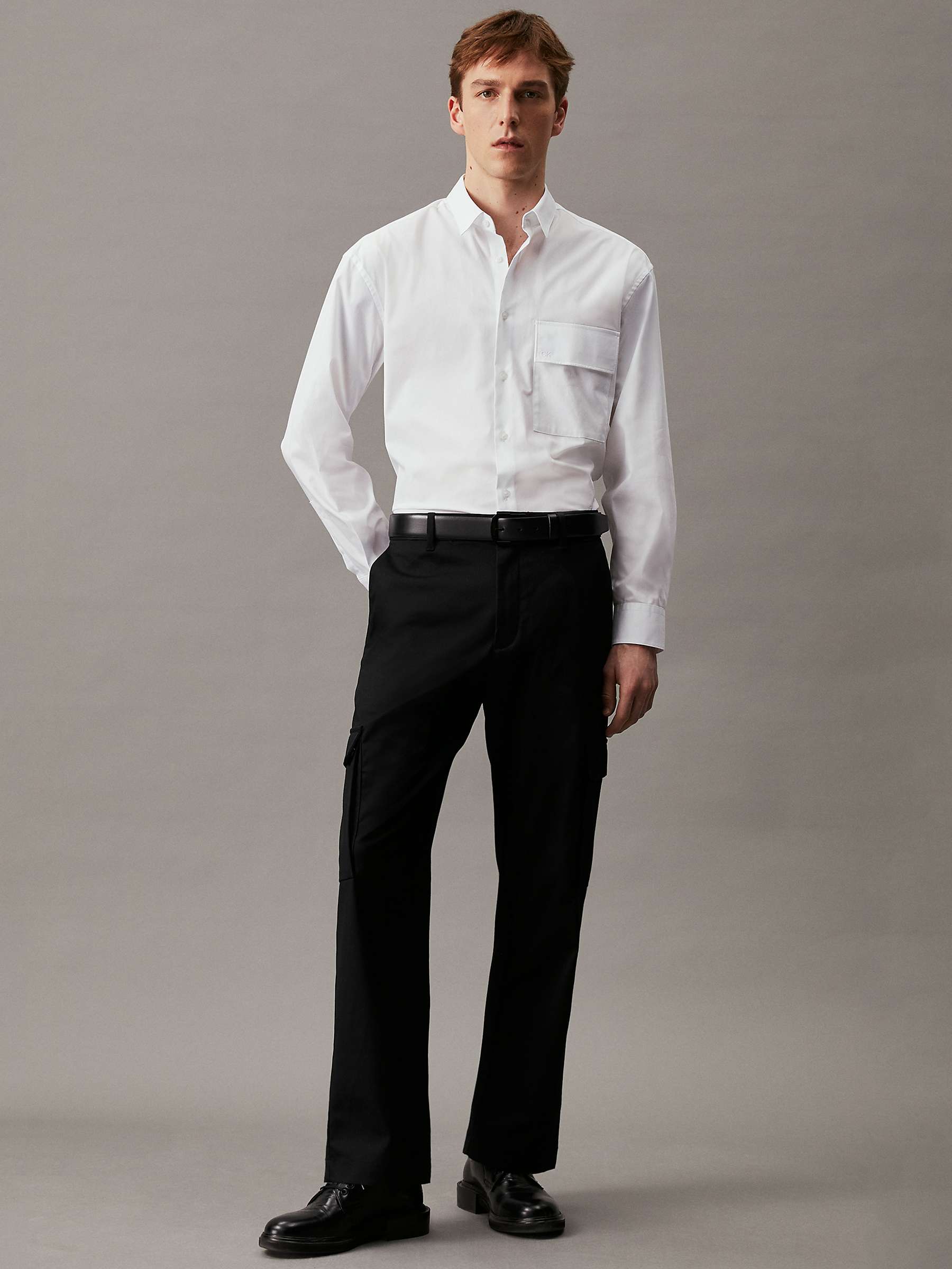 Buy Calvin Klein Relaxed Straight Cargo Trousers, Black Online at johnlewis.com