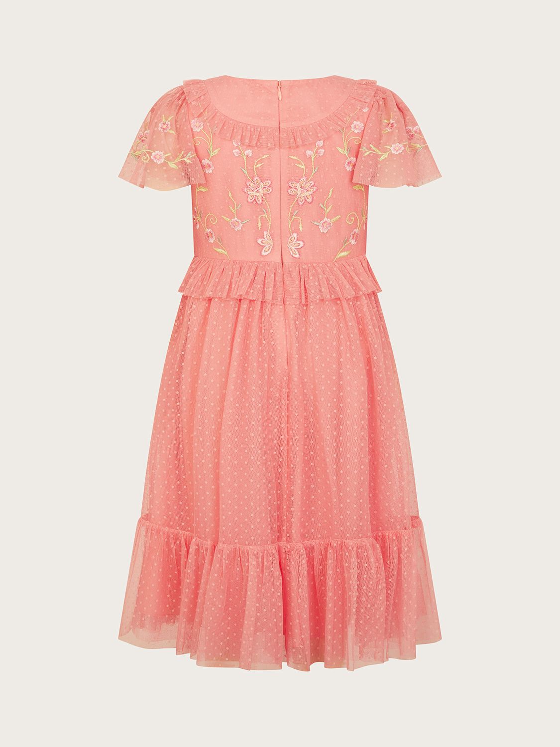 Buy Monsoon Kids' Josephine Floral Embroidered Spot Tulle Occasion Dress, Coral Online at johnlewis.com