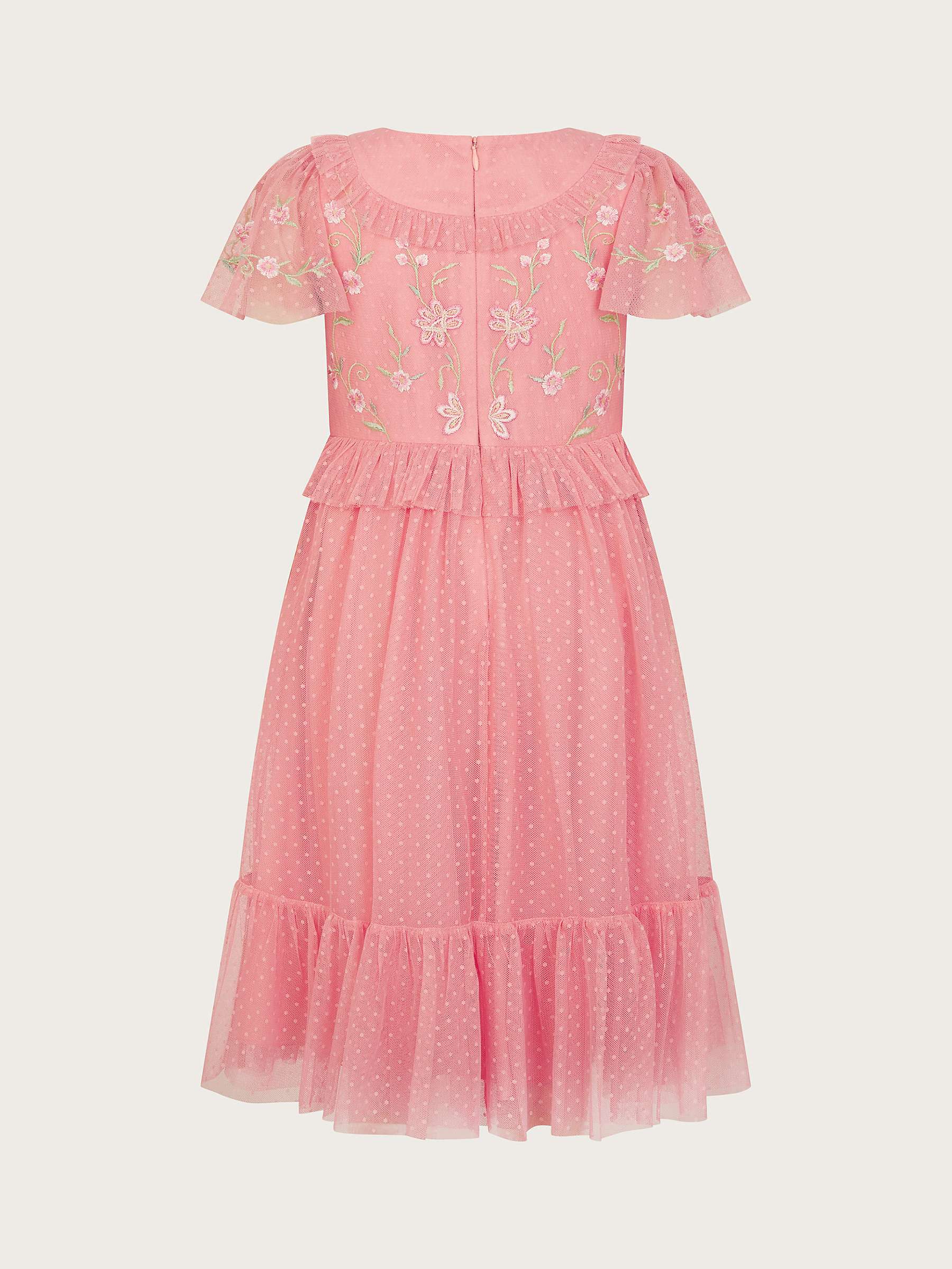 Buy Monsoon Kids' Josephine Floral Embroidered Spot Tulle Occasion Dress, Coral Online at johnlewis.com