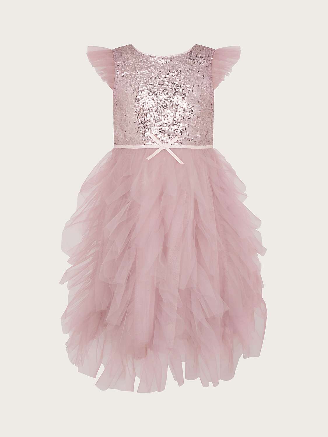Buy Monsoon Kids' Isabella Sequin Organza Ruffle Occasion Dress, Lilac Online at johnlewis.com