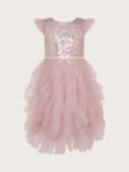 Monsoon Kids' Isabella Sequin Organza Ruffle Occasion Dress, Lilac
