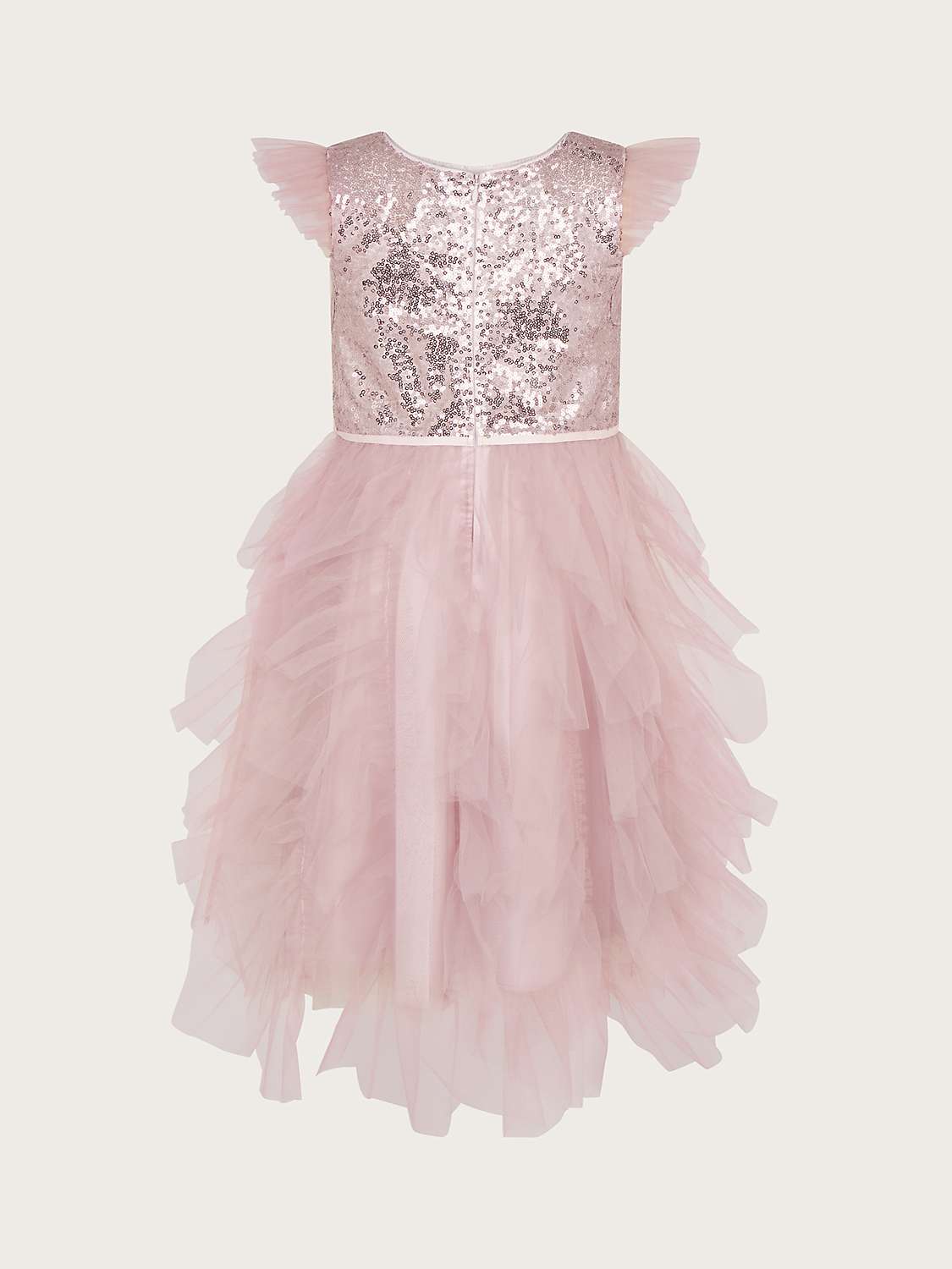 Buy Monsoon Kids' Isabella Sequin Organza Ruffle Occasion Dress, Lilac Online at johnlewis.com