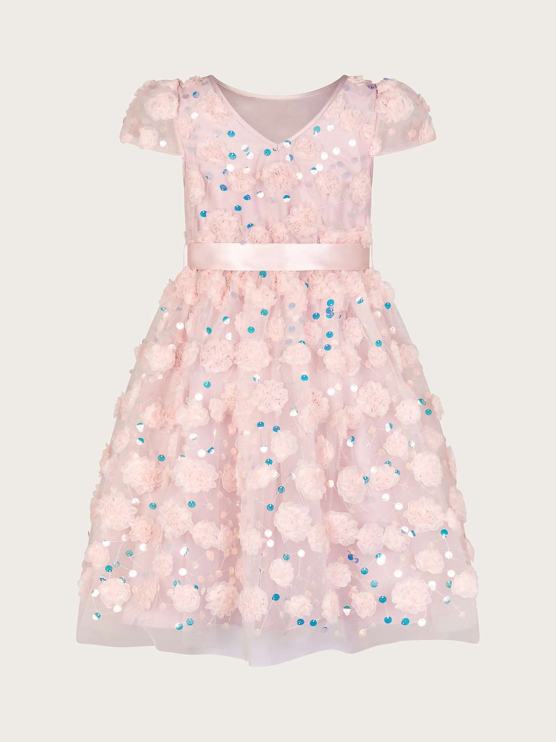 Buy Monsoon Kids' Cindy Sequin Rosette Occasion Dress, Pink Online at johnlewis.com