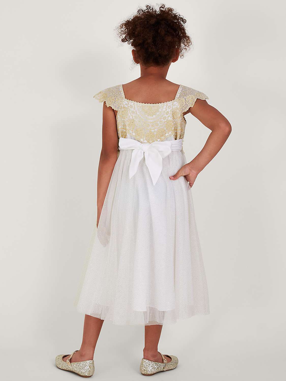 Buy Monsoon Kids' Estella Metallic Dress, White/Gold Online at johnlewis.com