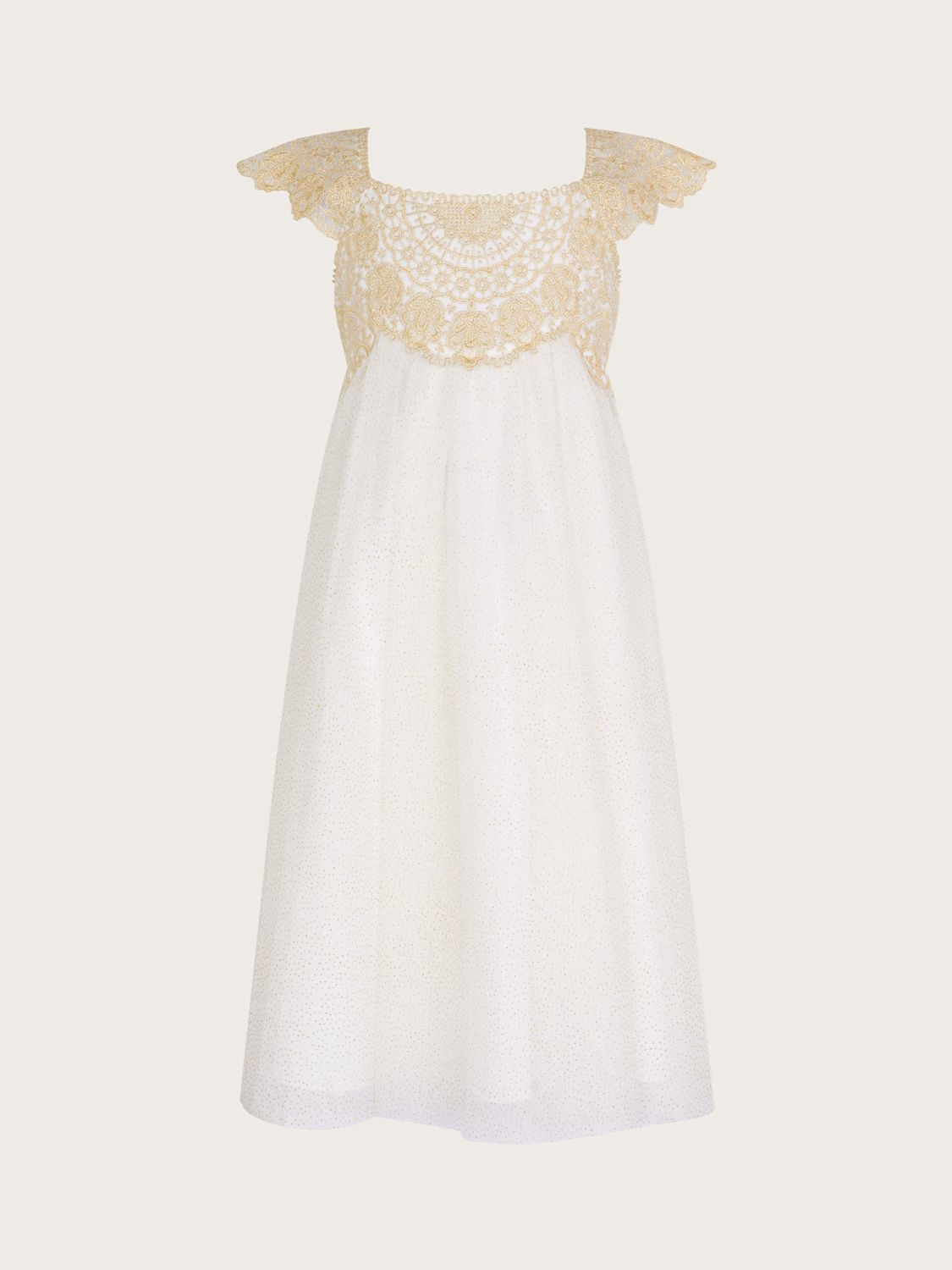 Buy Monsoon Kids' Estella Metallic Dress, White/Gold Online at johnlewis.com