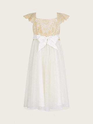 Monsoon Kids' Estella Metallic Dress, White/Gold