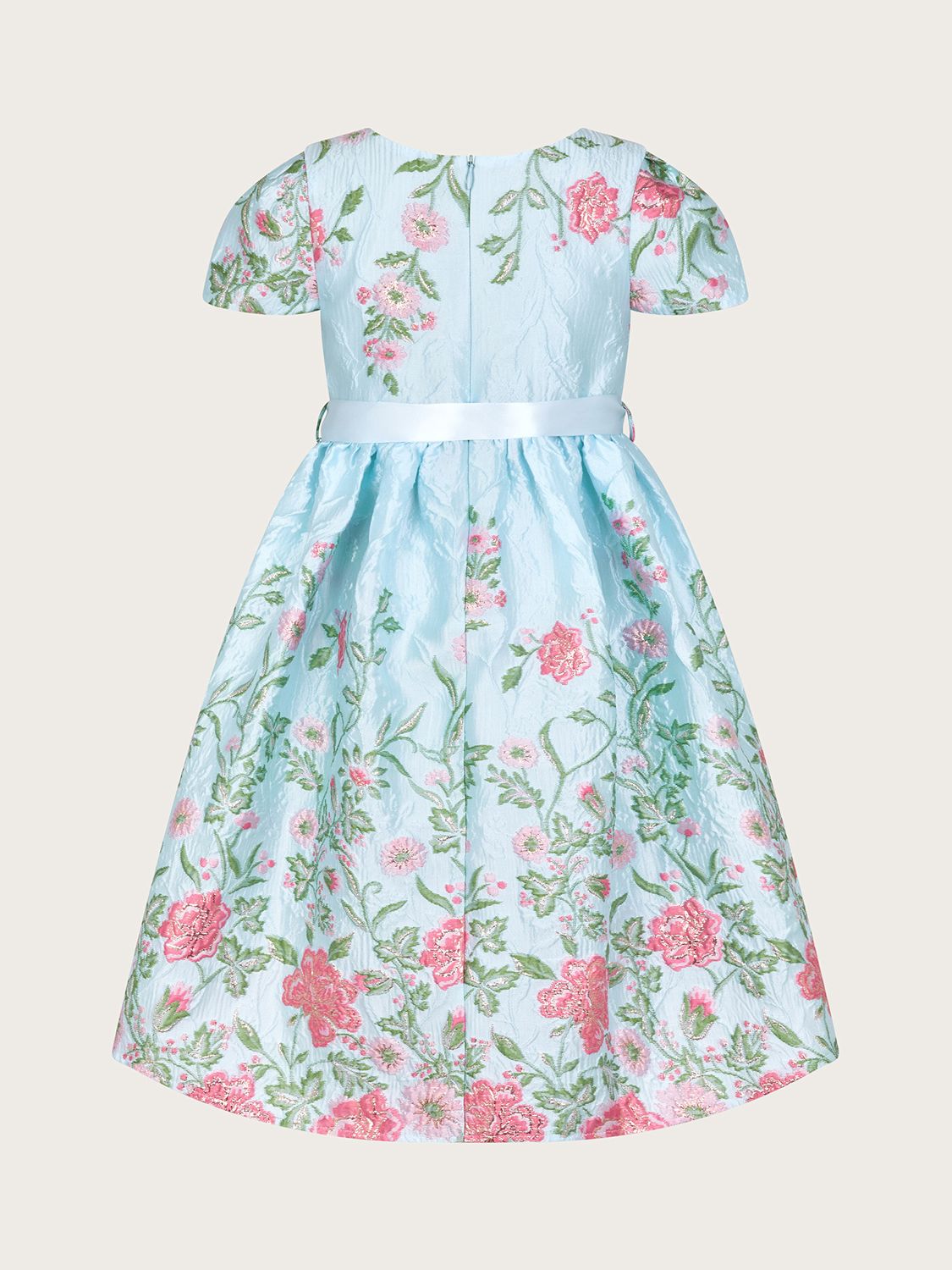 Buy Monsoon Kids' Jacquard Floral Embroidered Border Occasion Dress, Pale Blue/Multi Online at johnlewis.com