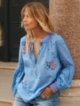 NRBY Birdie Embroidered Cotton Blouse, Blue
