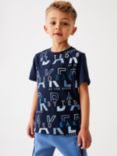 Ted Baker Kids'  Logo All Over Print T-Shirt, Navy, Navy