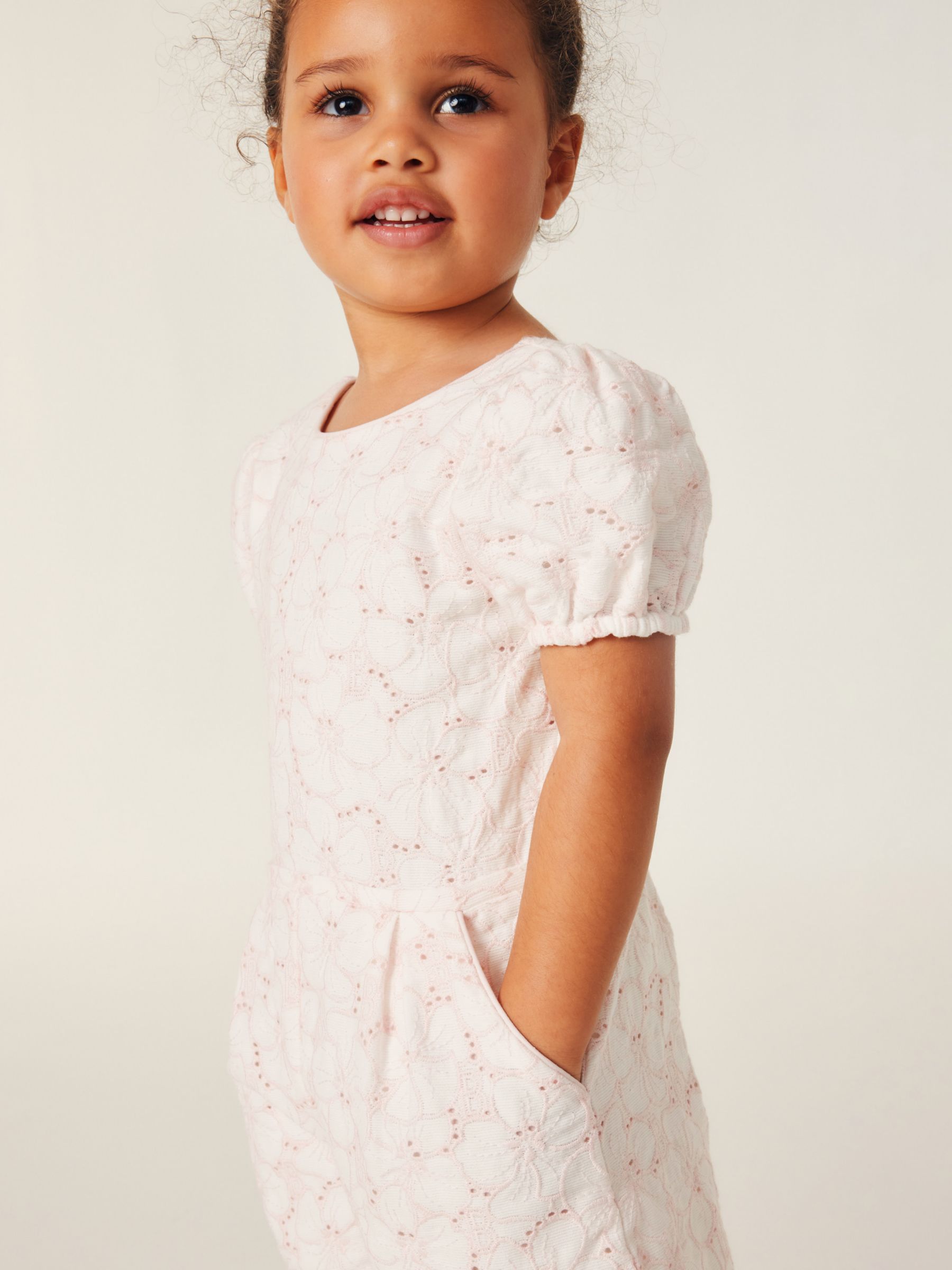 Ted Baker Kids' Floral Broderie Playsuit, Pink, 2-3 years
