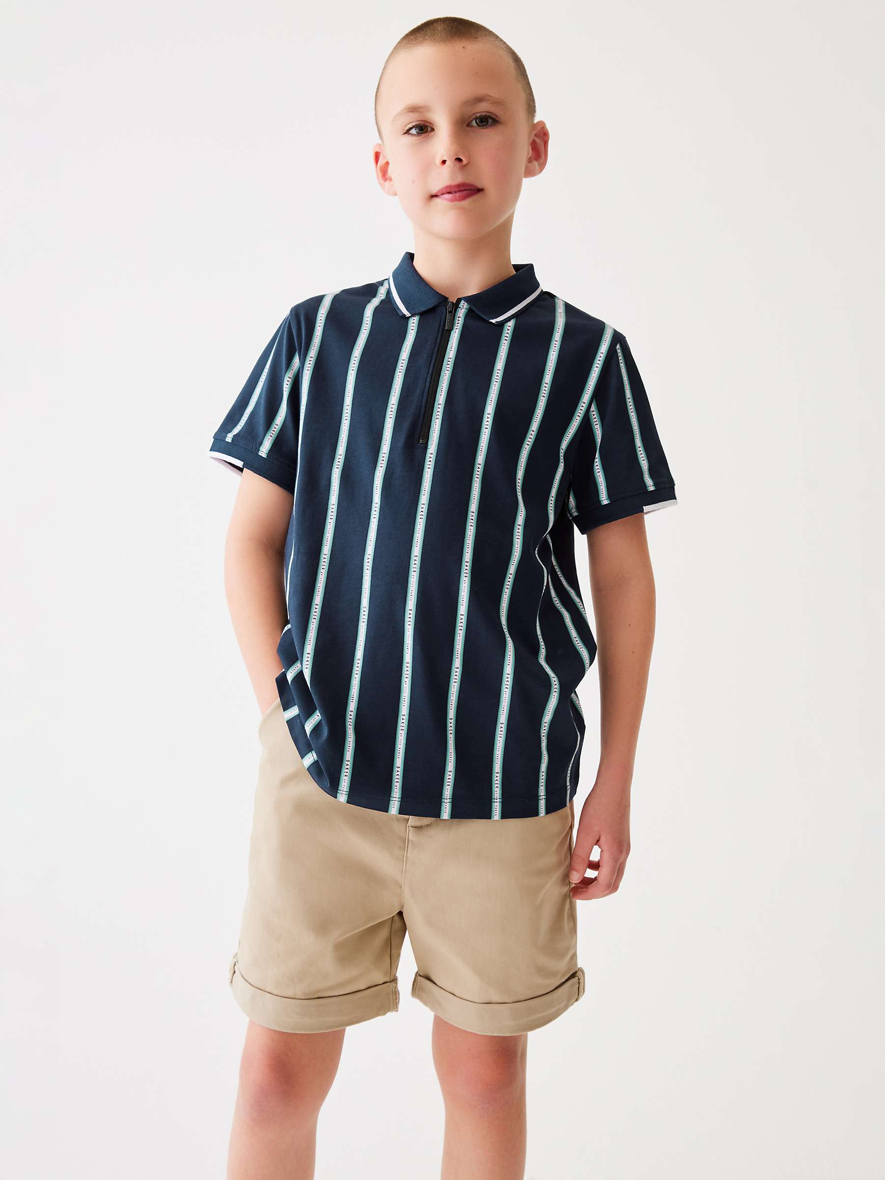 Buy Ted Baker Kids' Logo Stripe Zip Polo Shirt, Navy Online at johnlewis.com