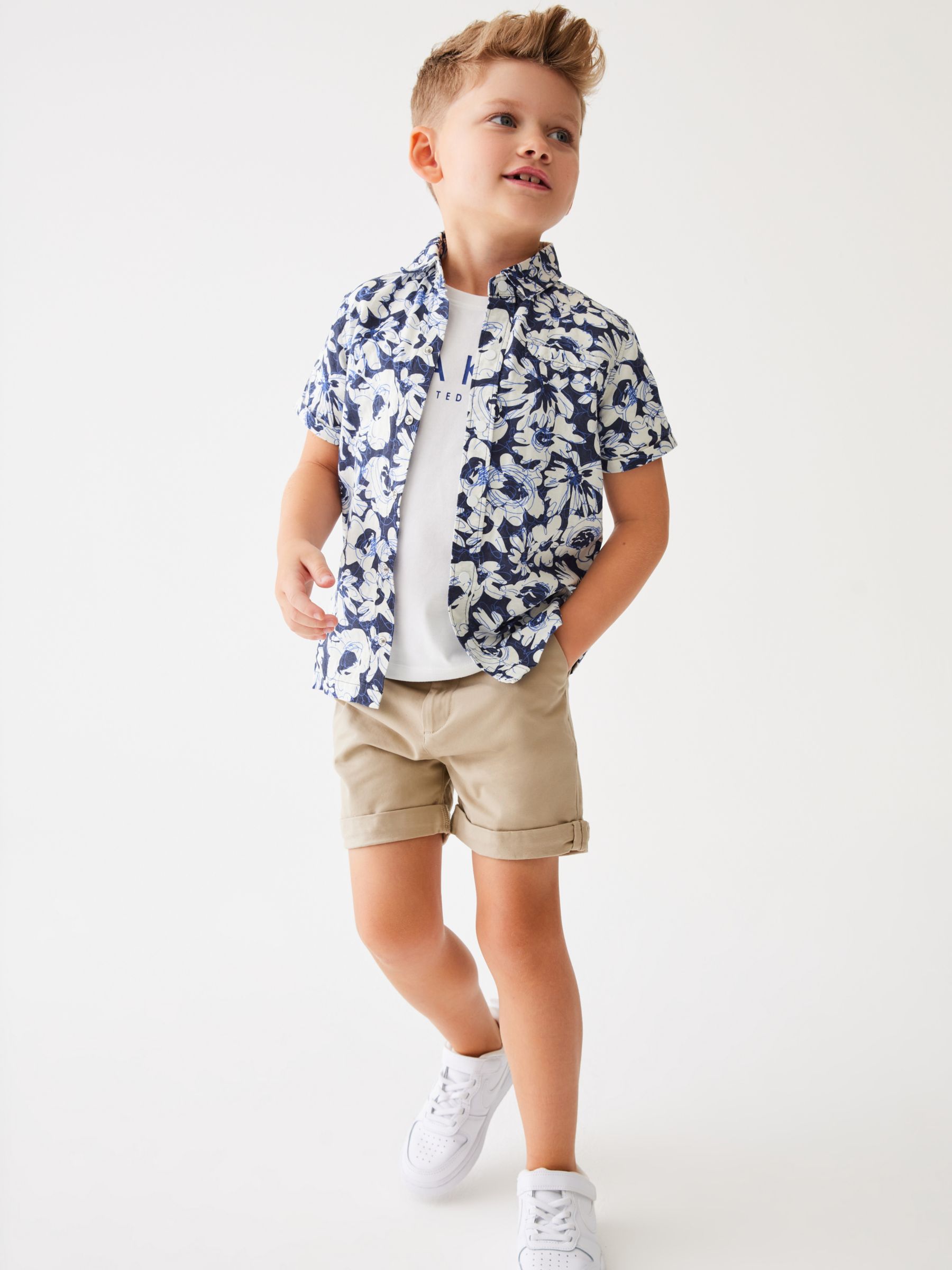 Ted Baker Kids' Floral Overshirt & Logo T-Shirt Set, Navy, 12-18 months