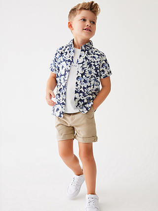 Ted Baker Kids' Floral Overshirt & Logo T-Shirt Set, Navy