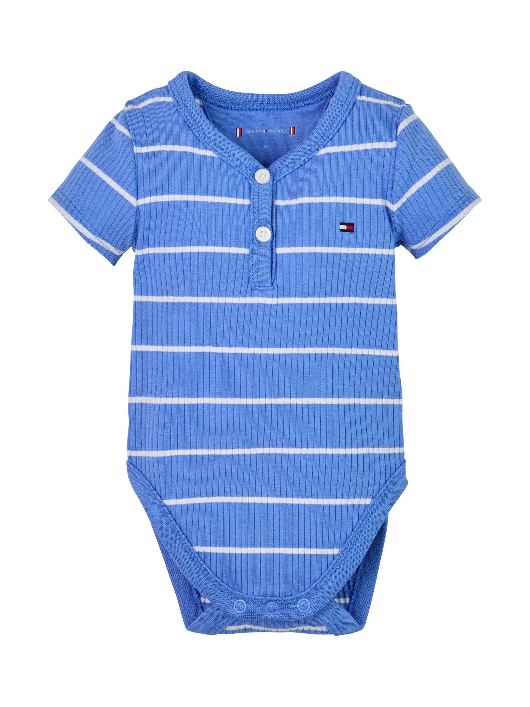 Tommy Hilfiger Baby Flag Logo Rib Stripe Bodysuit, Blue Spell, 0-3 months