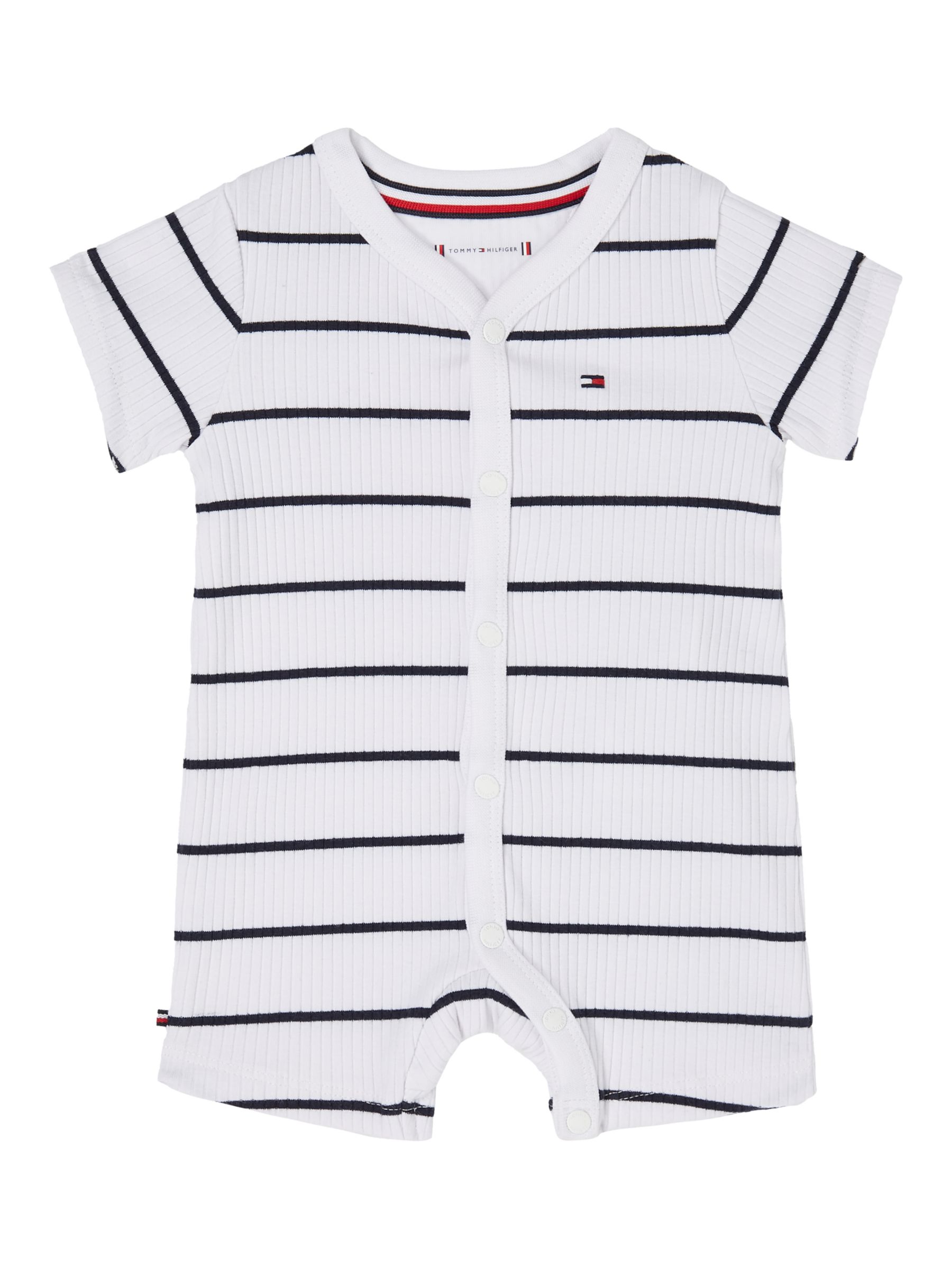Tommy Hilfiger Baby Flag Logo Stripe Shortall, White/Desert Sky, 9 months