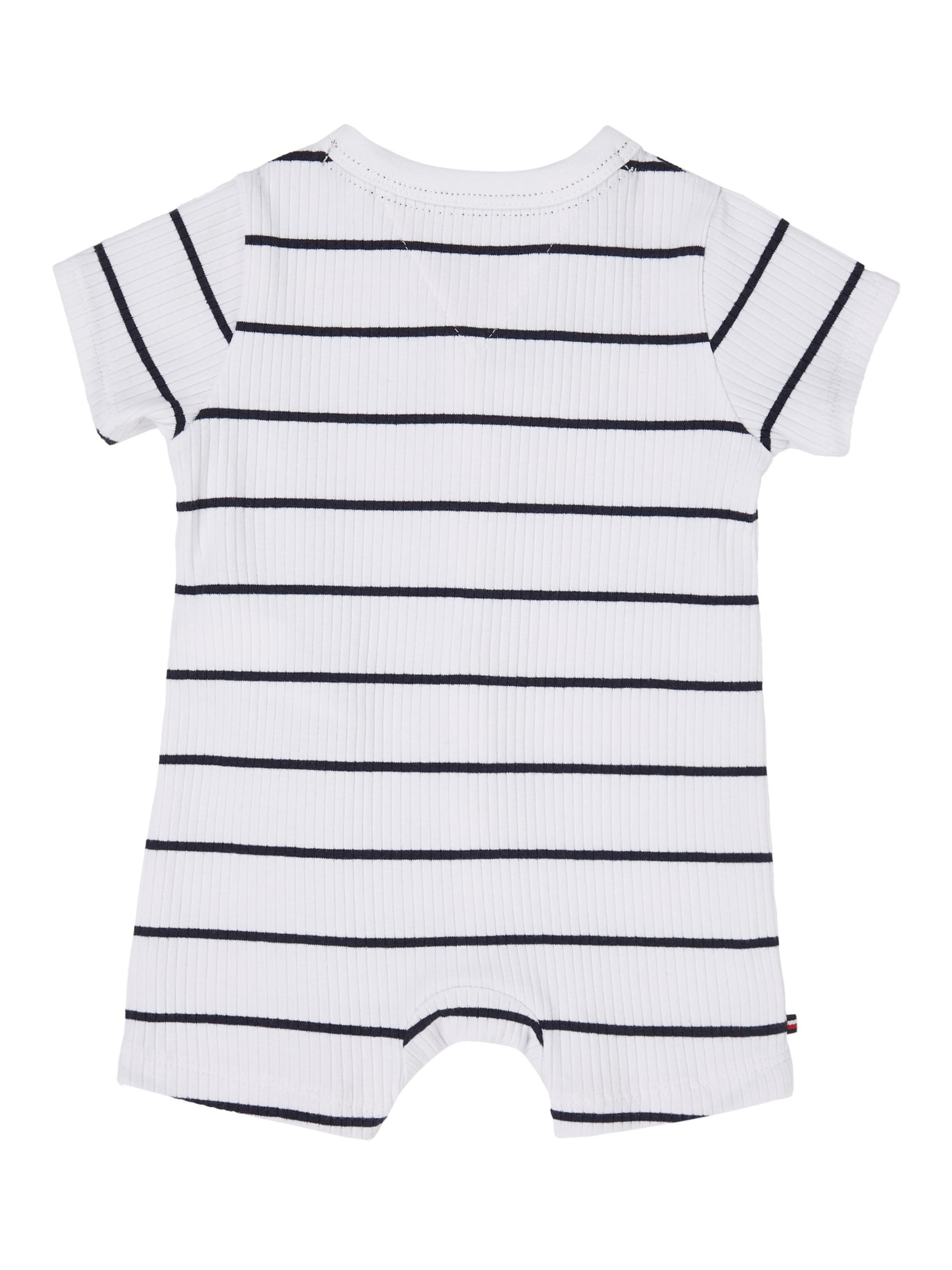 Tommy Hilfiger Baby Flag Logo Stripe Shortall, White/Desert Sky, 9 months