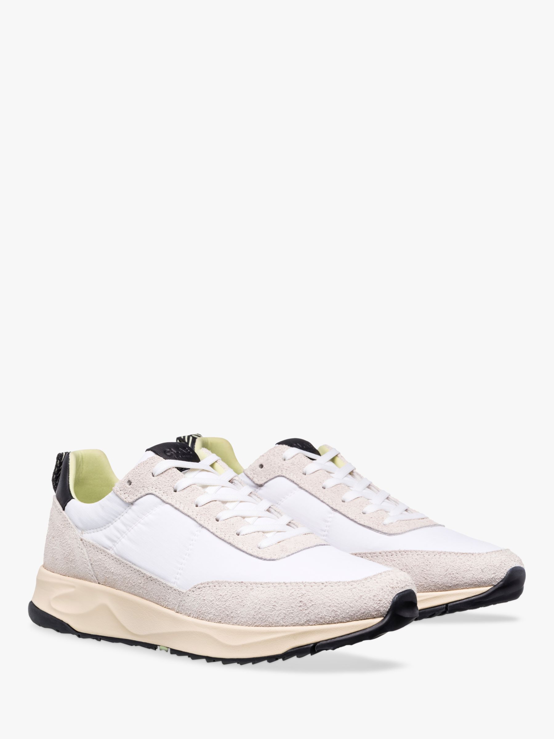 CLAE Owens Suede Lace Up Trainers, White/Black, 8