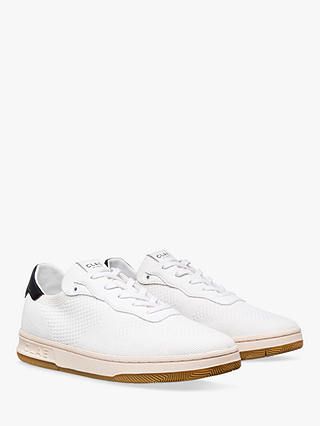 CLAE Malone Knitted Lace Up Trainers, White/Black