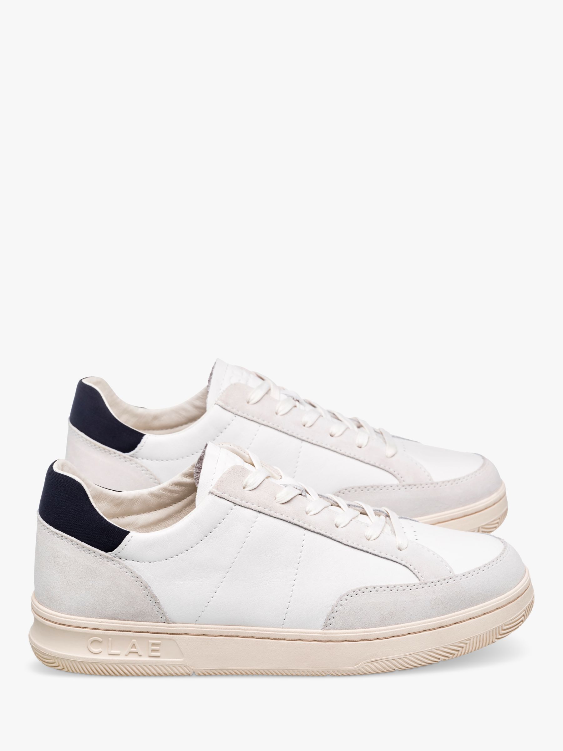 CLAE Monroe Leather Lace Up Trainers, White/Navy, 8