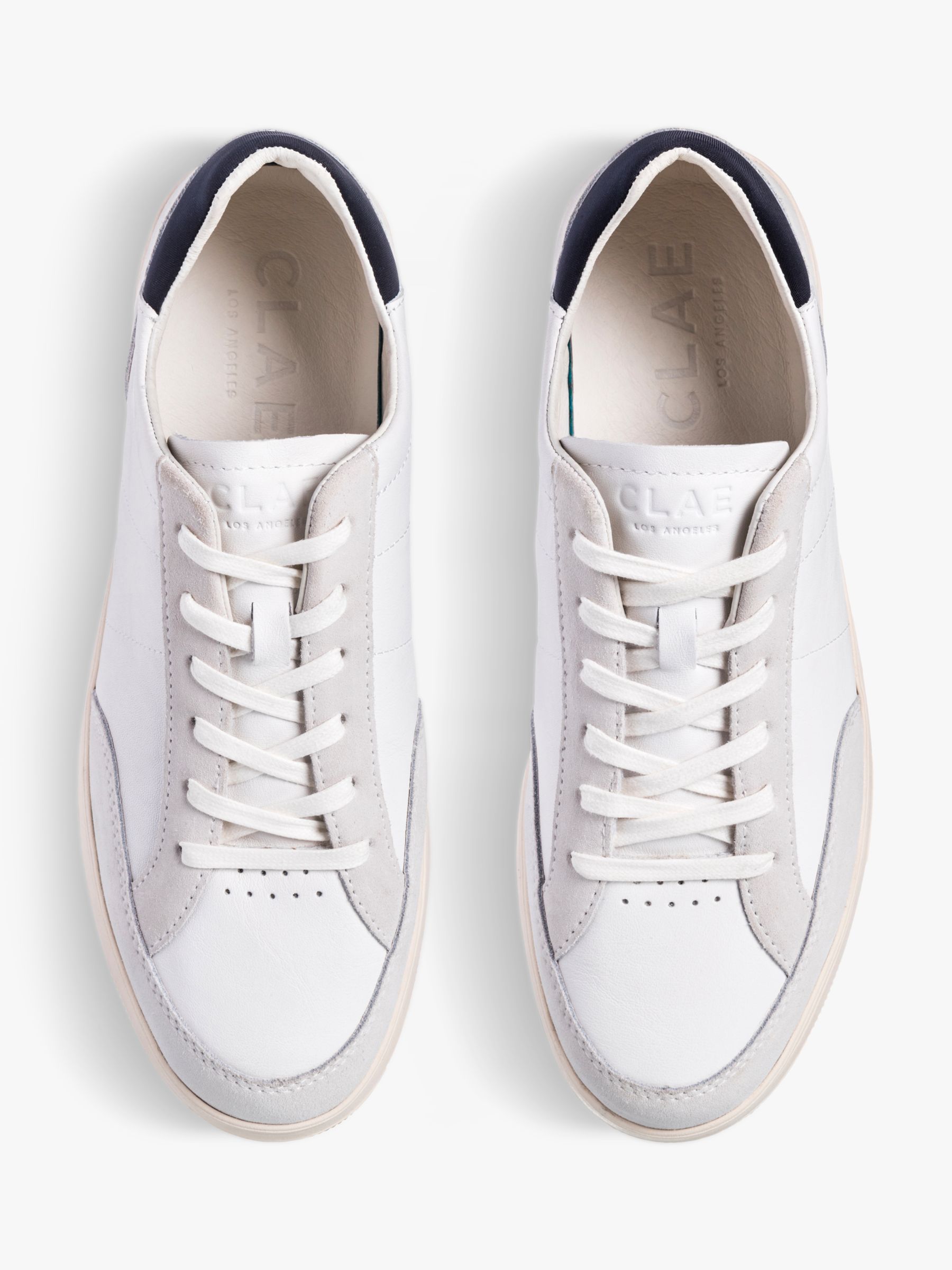 CLAE Monroe Leather Lace Up Trainers, White/Navy, 8