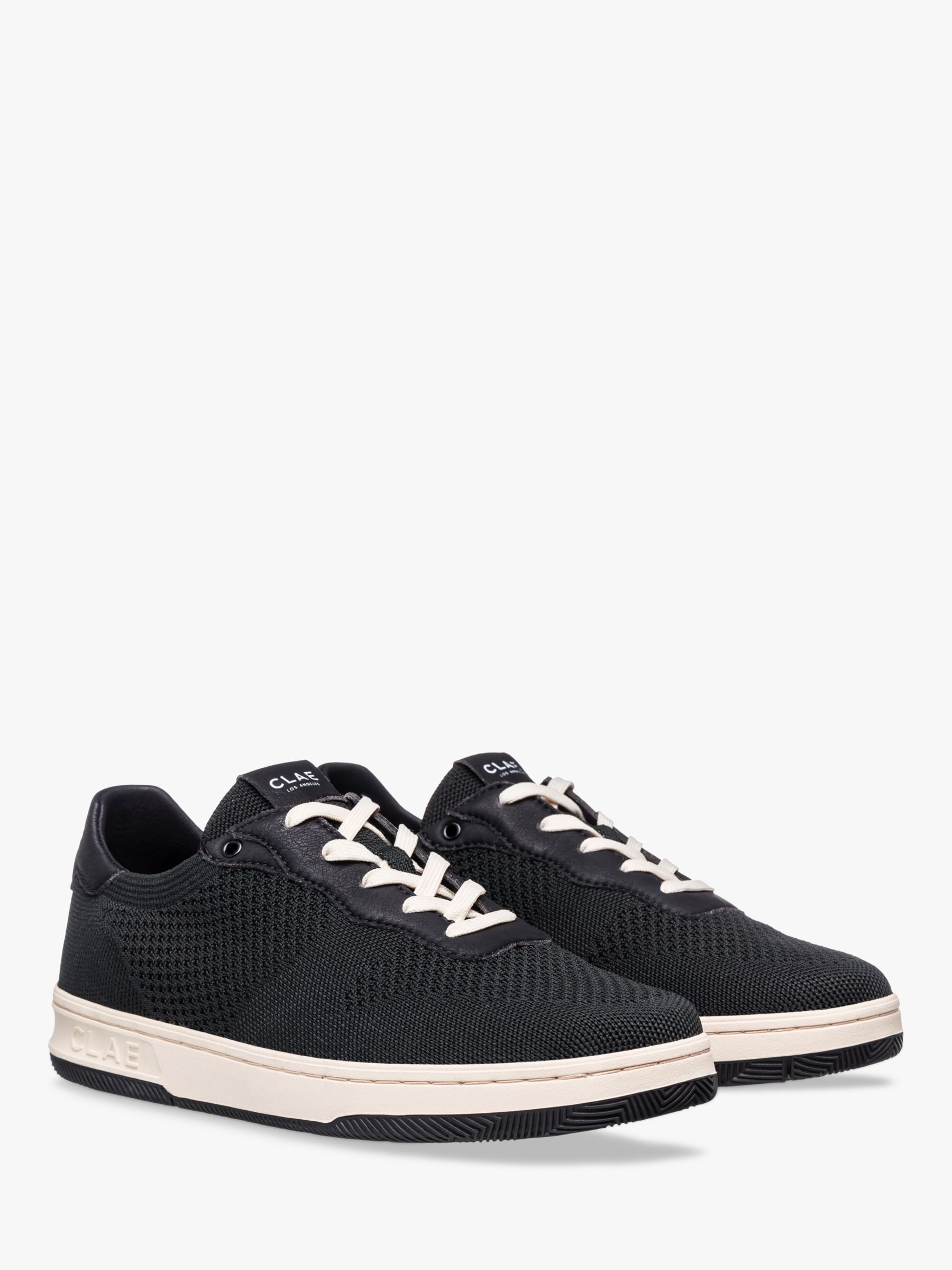 CLAE Malone Knitted Lace Up Trainers, Black, 7.5