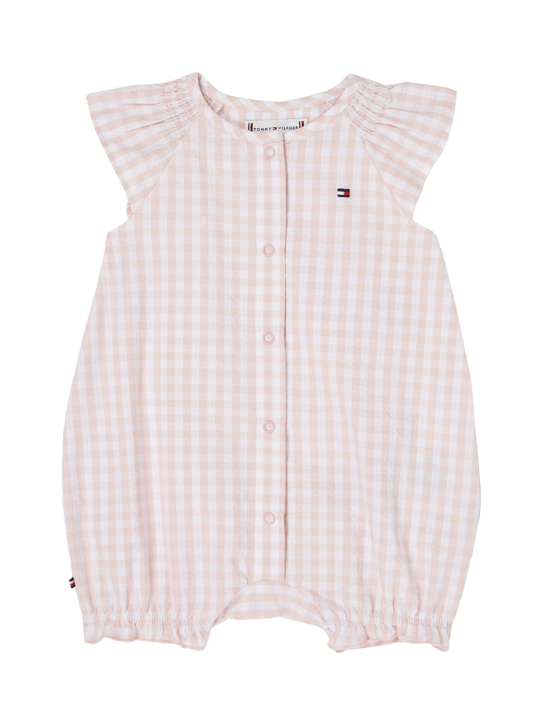 Tommy Hilfiger Baby Flag Logo Gingham Shortall, White/Pink, 0-3 months