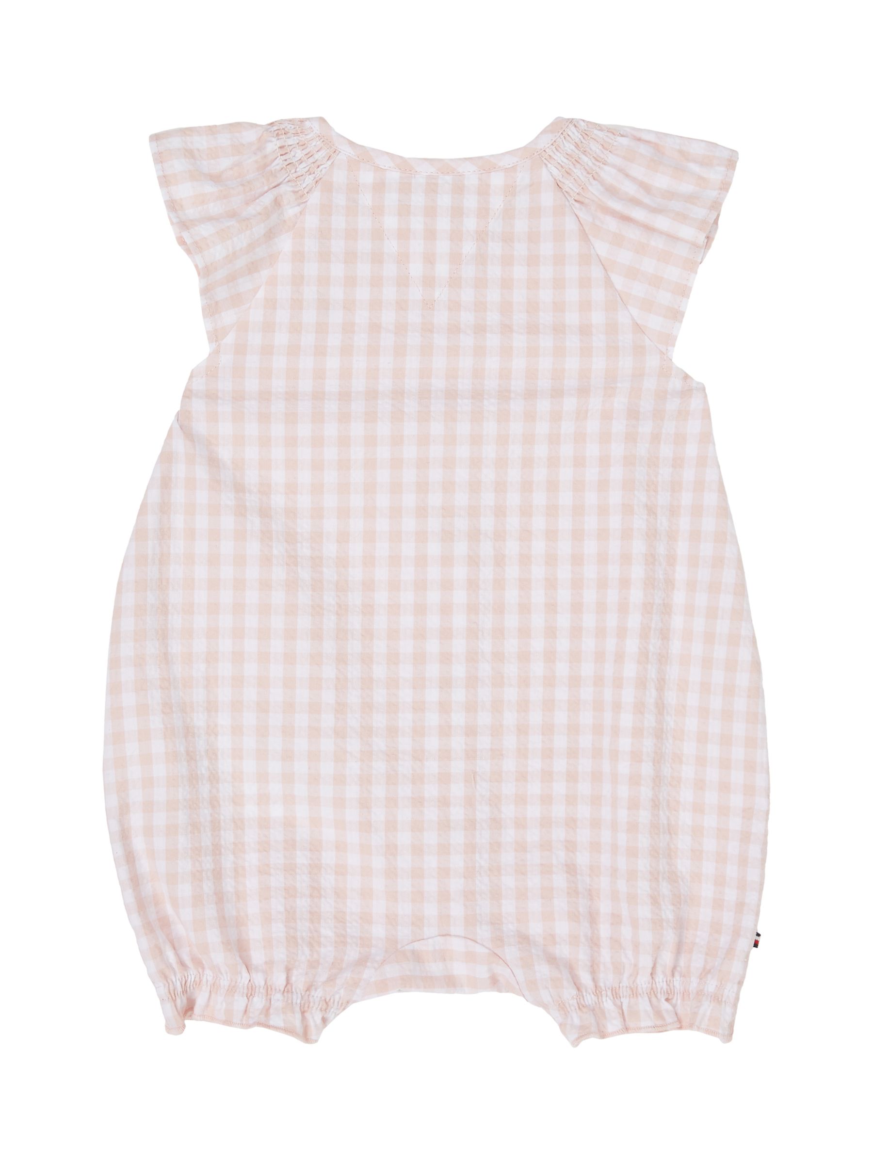 Tommy Hilfiger Baby Flag Logo Gingham Shortall, White/Pink, 0-3 months