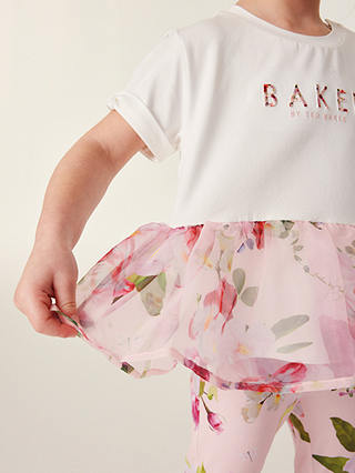 Ted Baker Baby Logo Floral Organza Peplum Top & Leggings Set, Pink/Multi